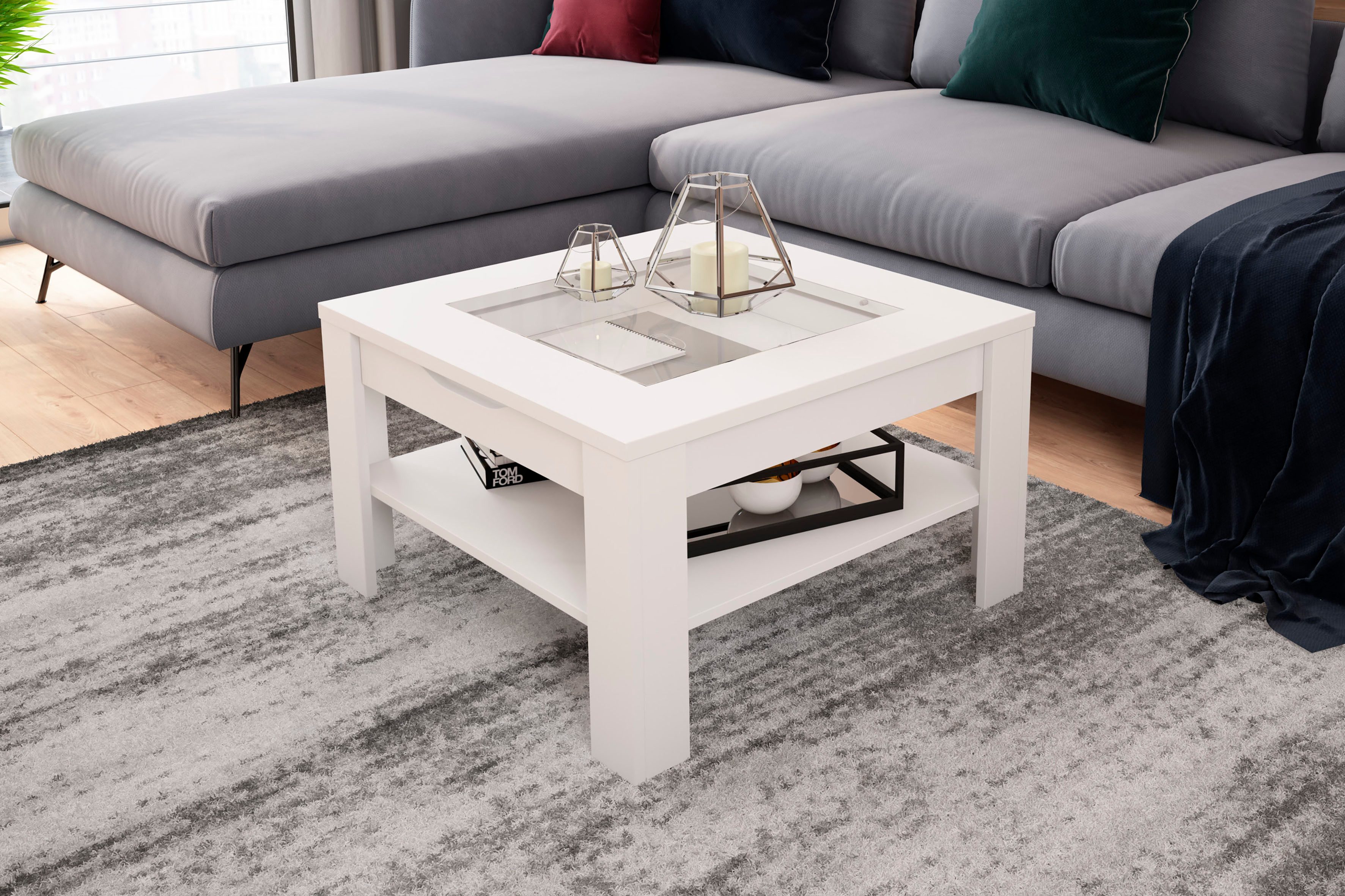 byLIVING Couchtisch RALPH, Artisan Eiche, Old Wood oder weiß, 1 Schubkasten, Glaseinlageplatte
