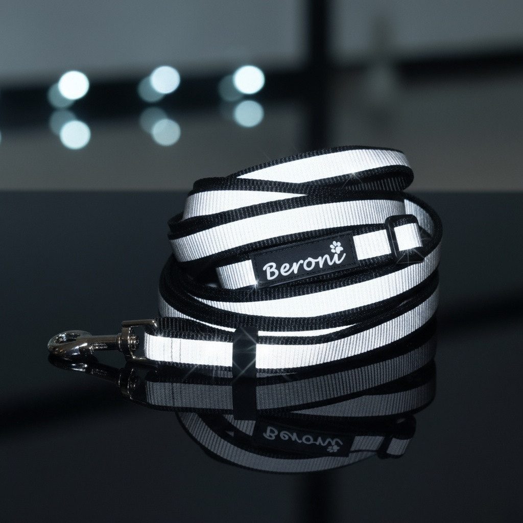 Beroni Schleppleine Katzenleine reflektierend verstellbar 3m & 5m lang, Hochwertige Leine für Katzen schwarz hell leuchtend im Dunkeln