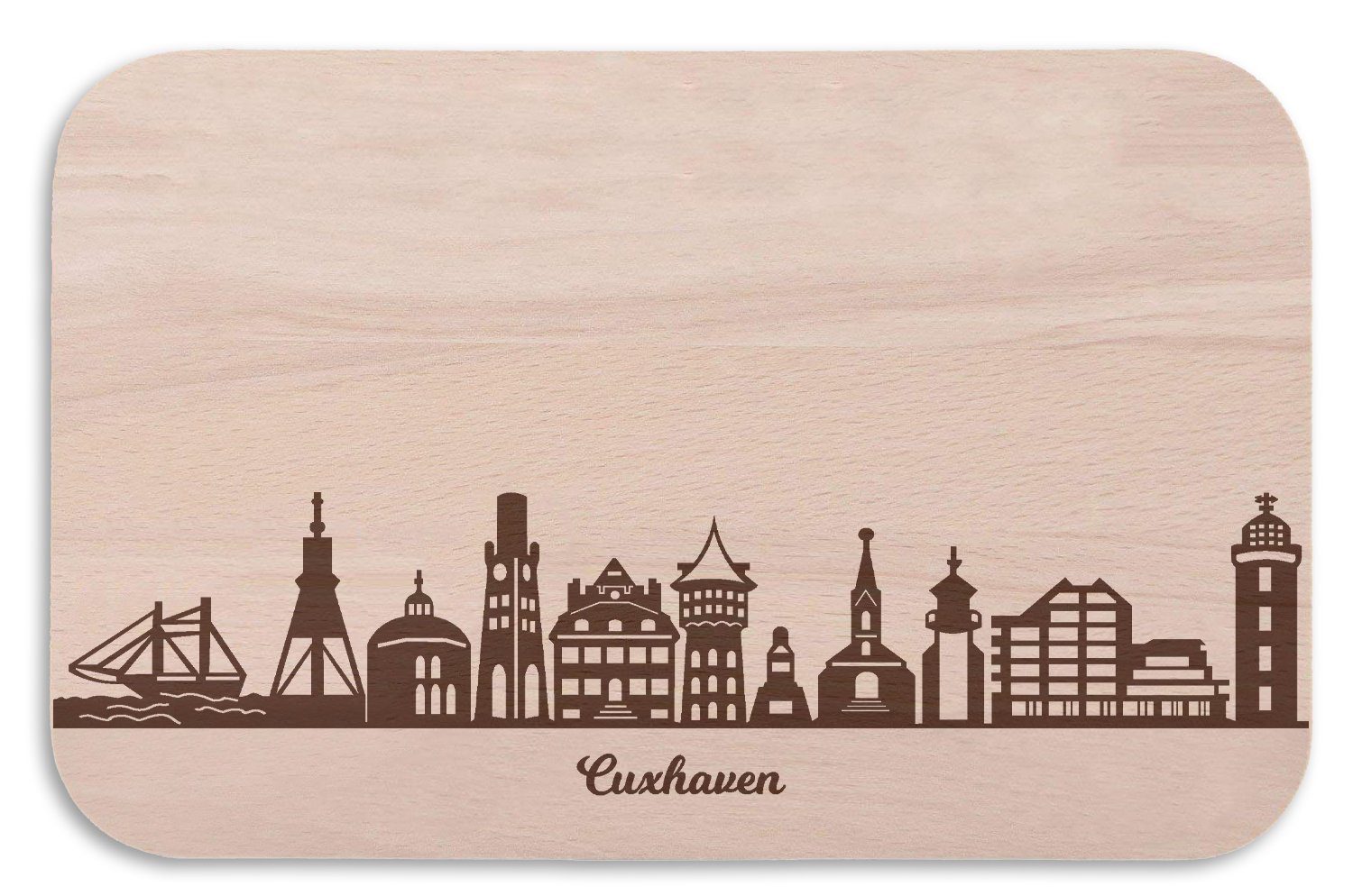 GRAVURZEILE Schneidebrett Frühstücksbrettchen Cuxhaven mit Skyline Gravur - Brotzeitbrett & Geschenk für Cuxhaven Stadtverliebte & Fans - ideal auch als Souvenir, Holz, (Kein Set)