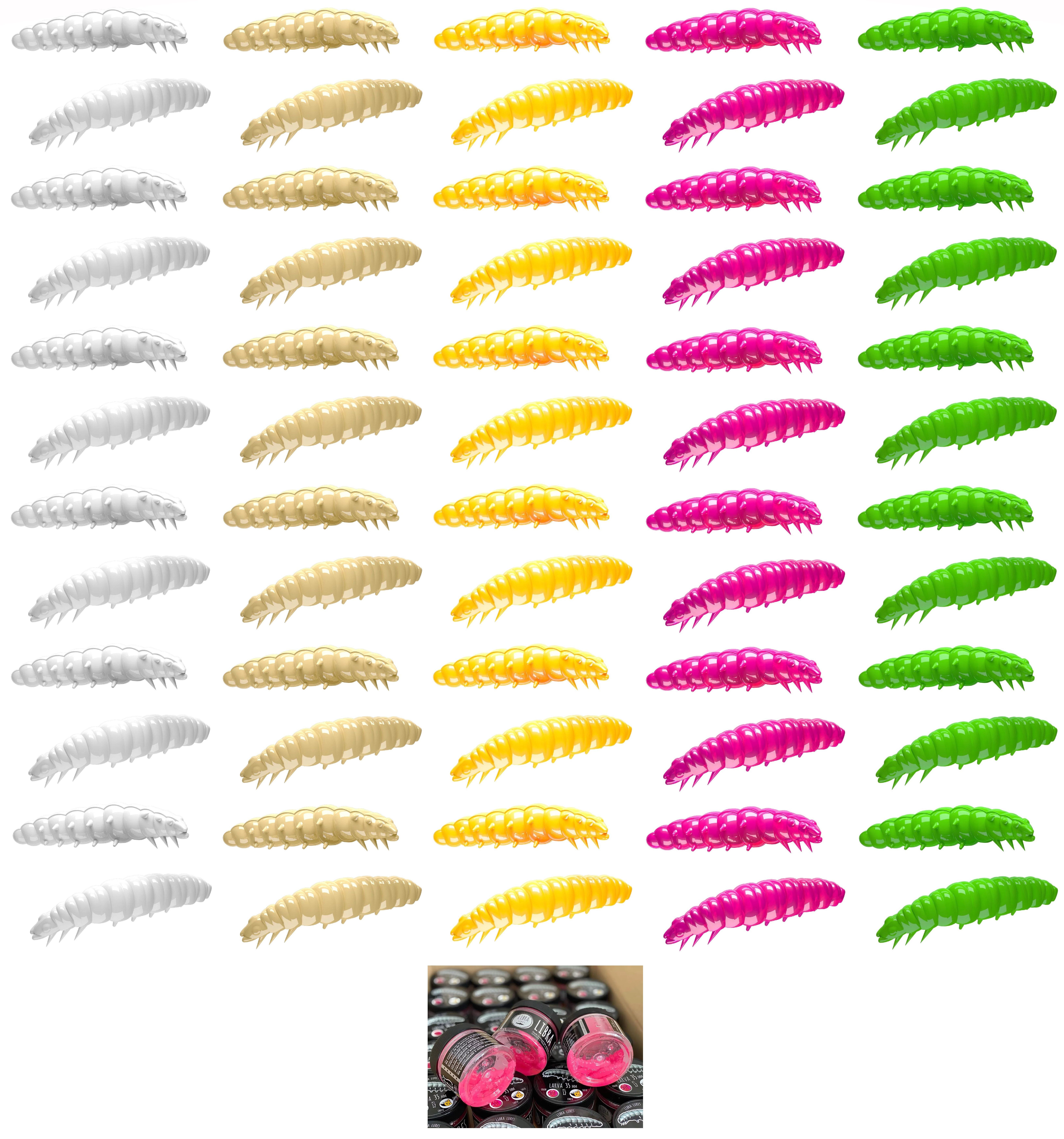 Libra Lures Kunstköder LIBRA LURES CHEESE 60 Stück Starterset 1 LARVA 35mm - 5er Set Forelle, (Spar-Set, 60-St), Tolle Farbe und sehr Detailgetreu