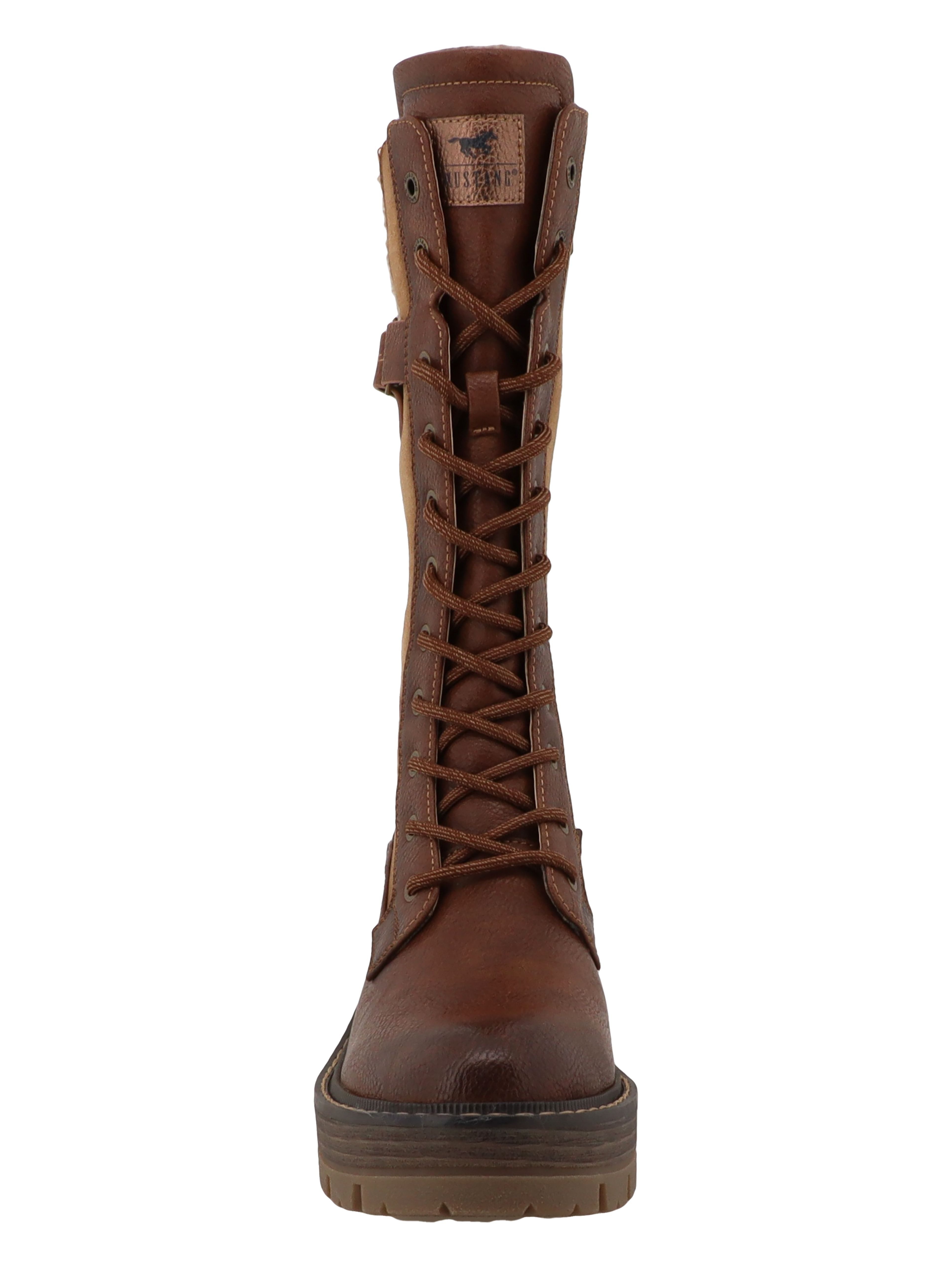 Mustang Shoes Stiefel Winterstiefel Blockabsatz, Schnürstiefel mit Warmfutterkragen und Zierschnalle – Bild 4 von 5