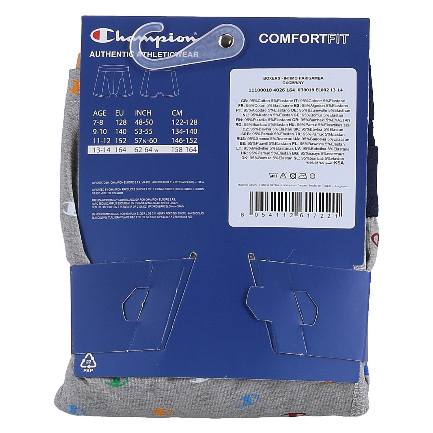 Champion Boxershorts (Baumwolle) Unterwäsche Allover Logo-Print navyblau/grau Kinder - 2er