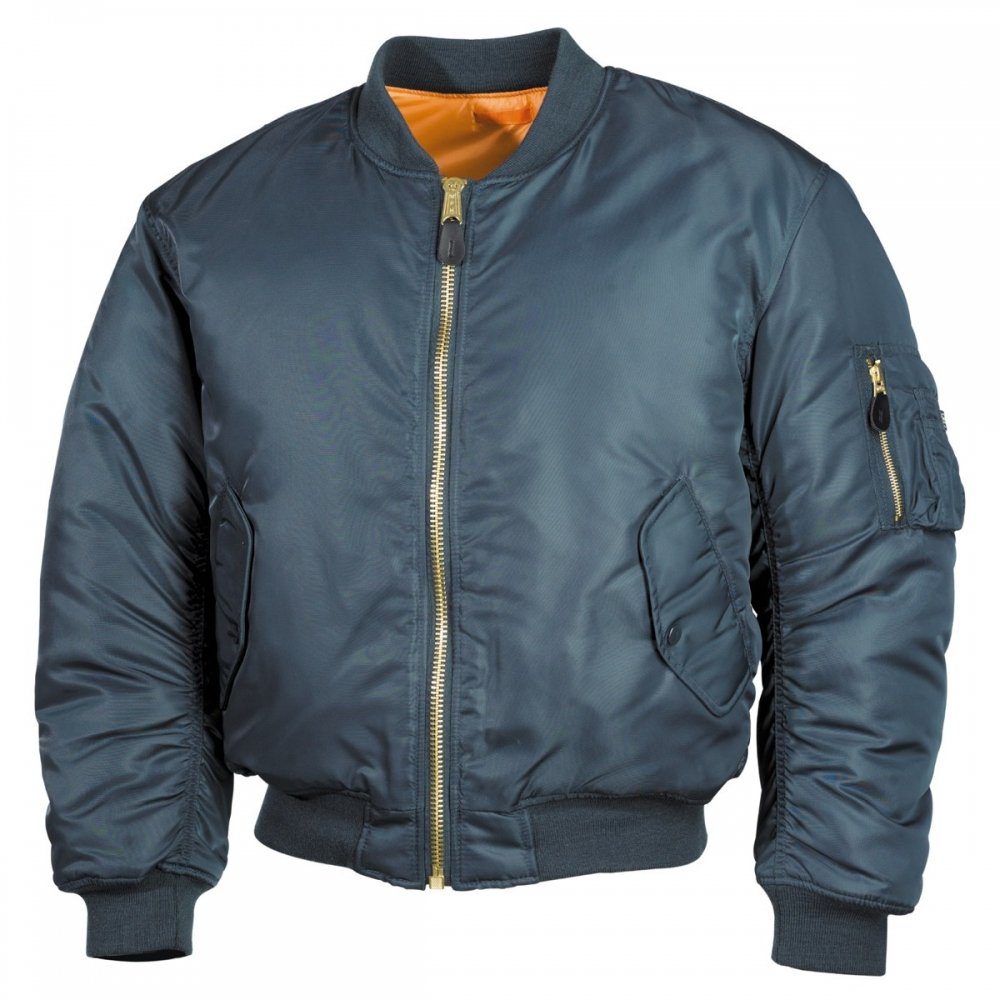 MFH Bomberjacke US Pilotenjacke MA1, Mod., alphablau - S Paspeltaschen mit Patte und Druckknopf