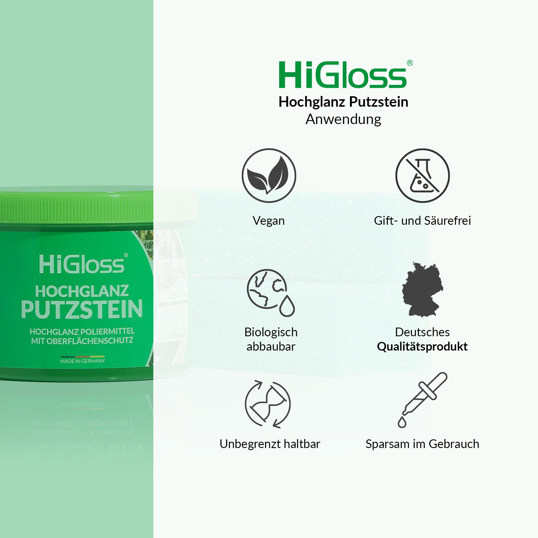 HiGloss Universal Allzweckreiniger Putzstein inklusive 2 Putzschwämmen Putzstein (900 Gramm kraftvoll gegen Schmutz, Fett & Kalk, pflegt, schützt & poliert)