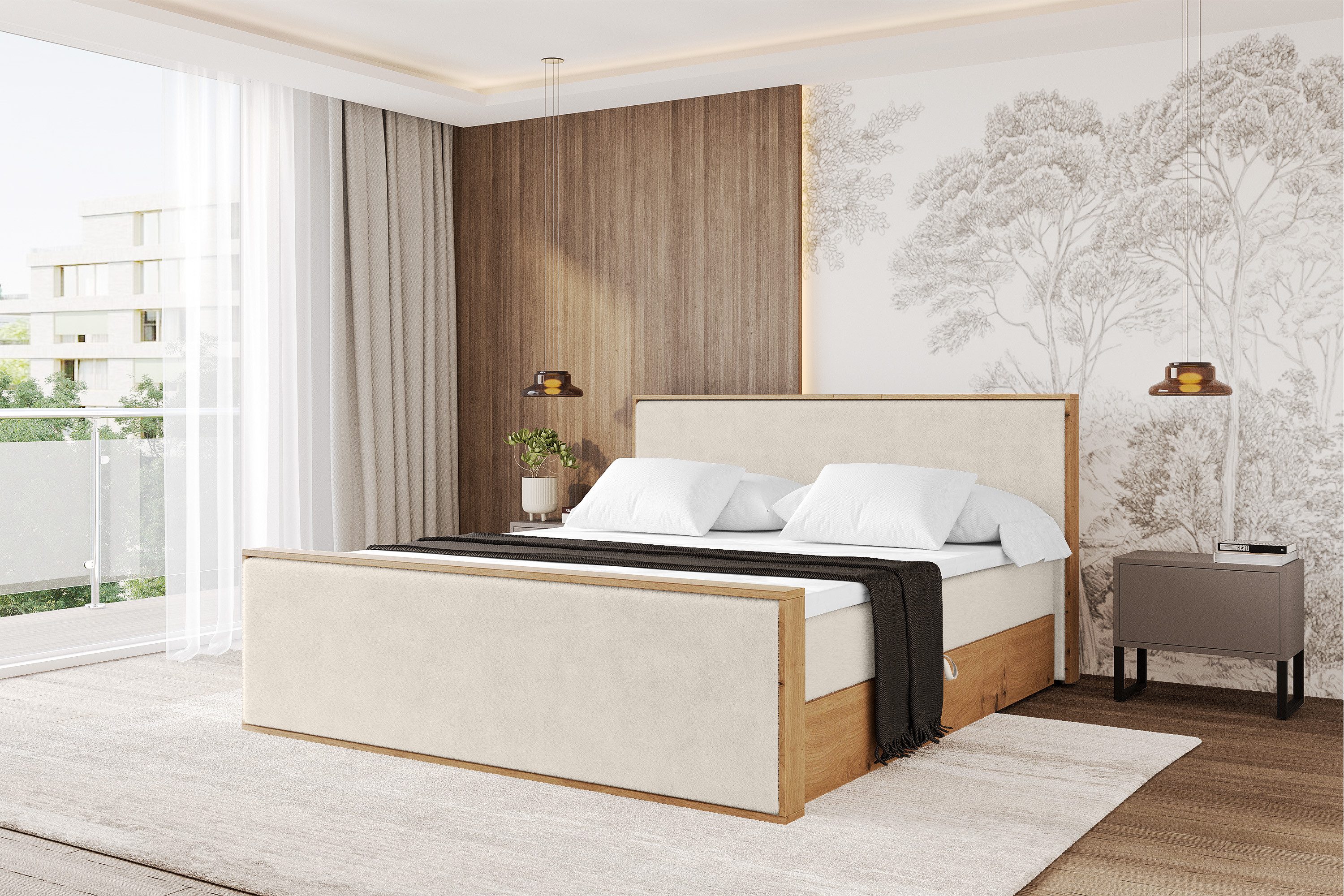 ALTDECOR Boxbett LOLLI9-Z (Multipocket-Matratze H4, H3 Matratze Bonellfederung, Topper, Kopfteil), Doppelbett mit Fußteil