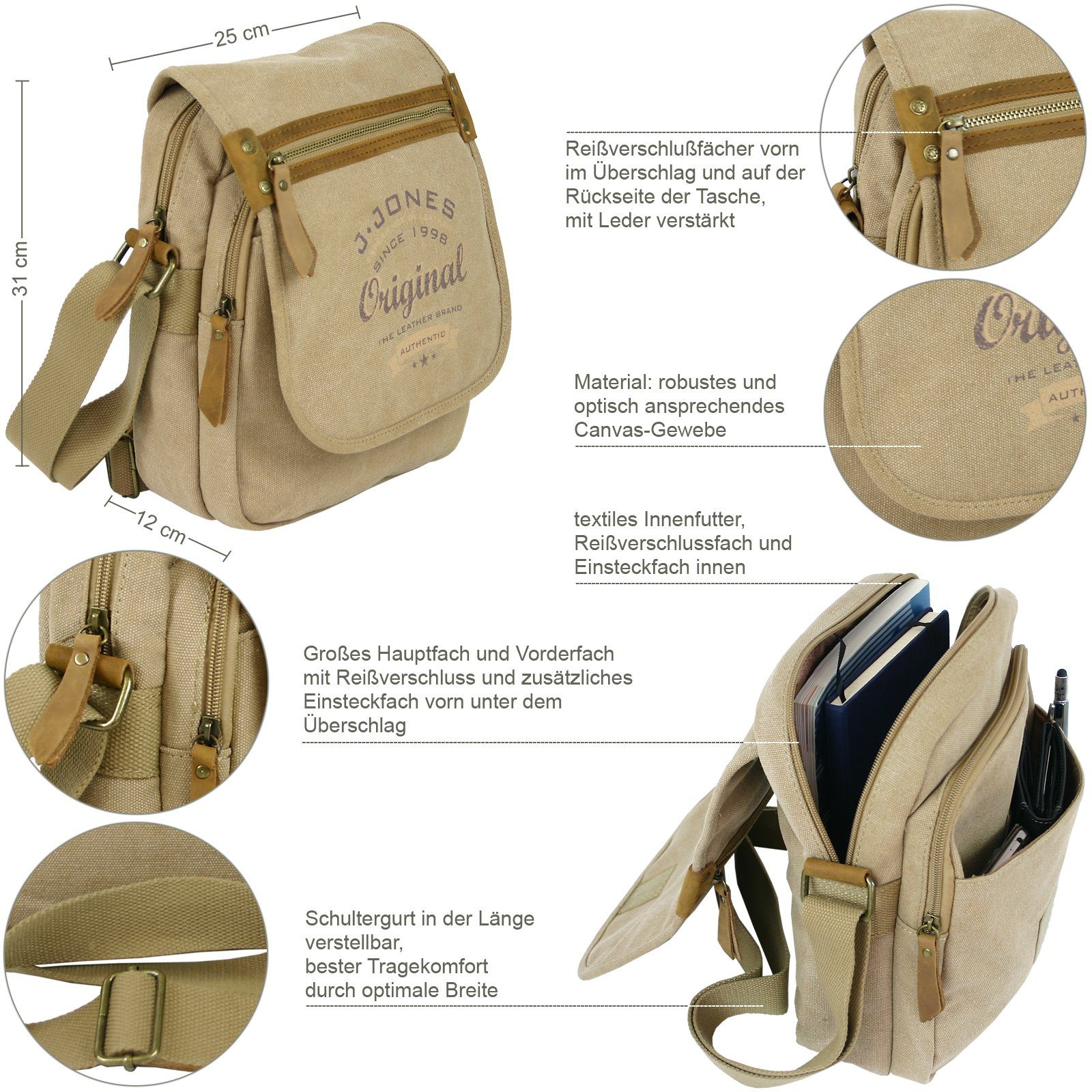 J JONES JENNIFER JONES Messenger Bag - Schultertasche aus Canvas - Umhänget günstig online kaufen