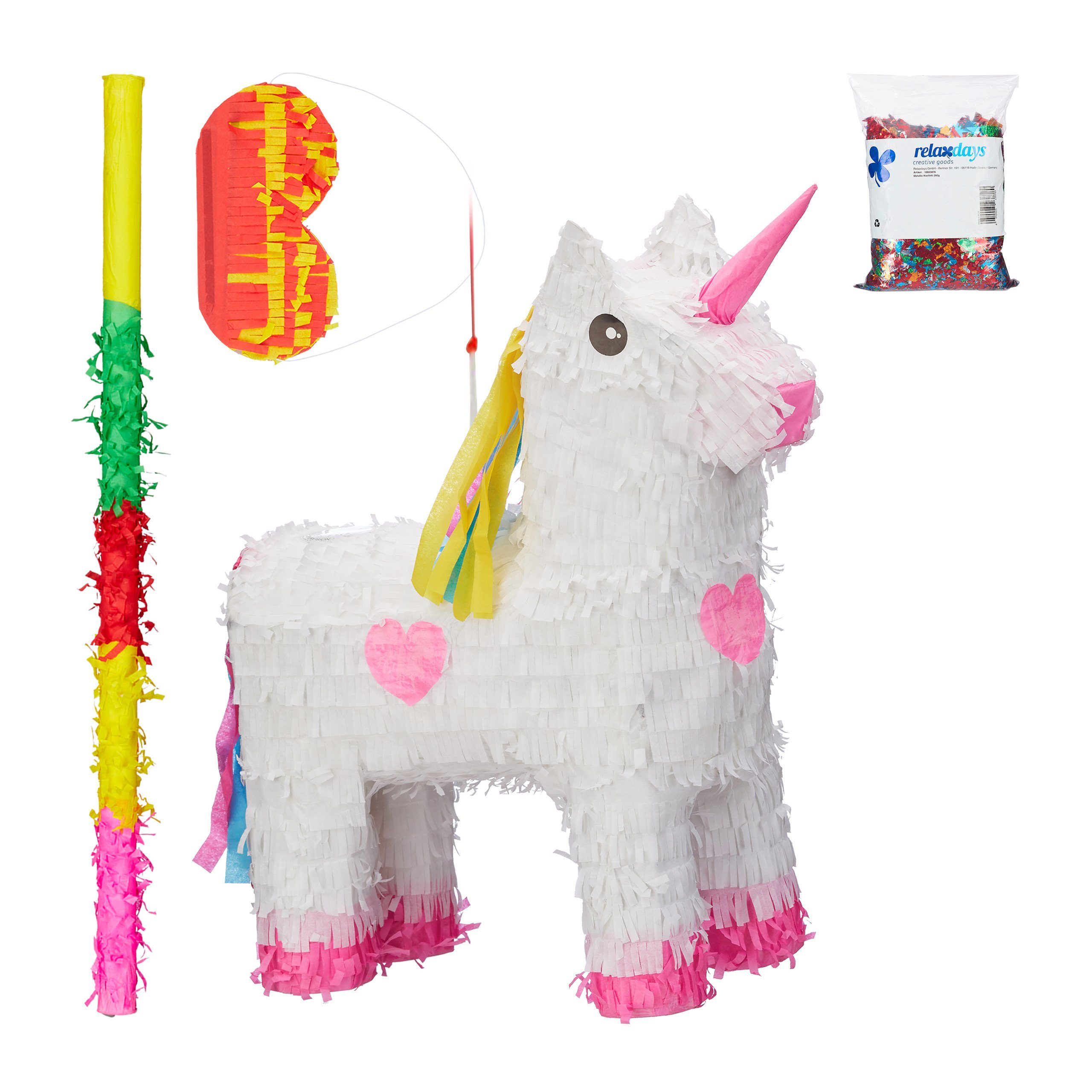 relaxdays Papierdekoration 4-tlg. "Einhorn" Set Pinata