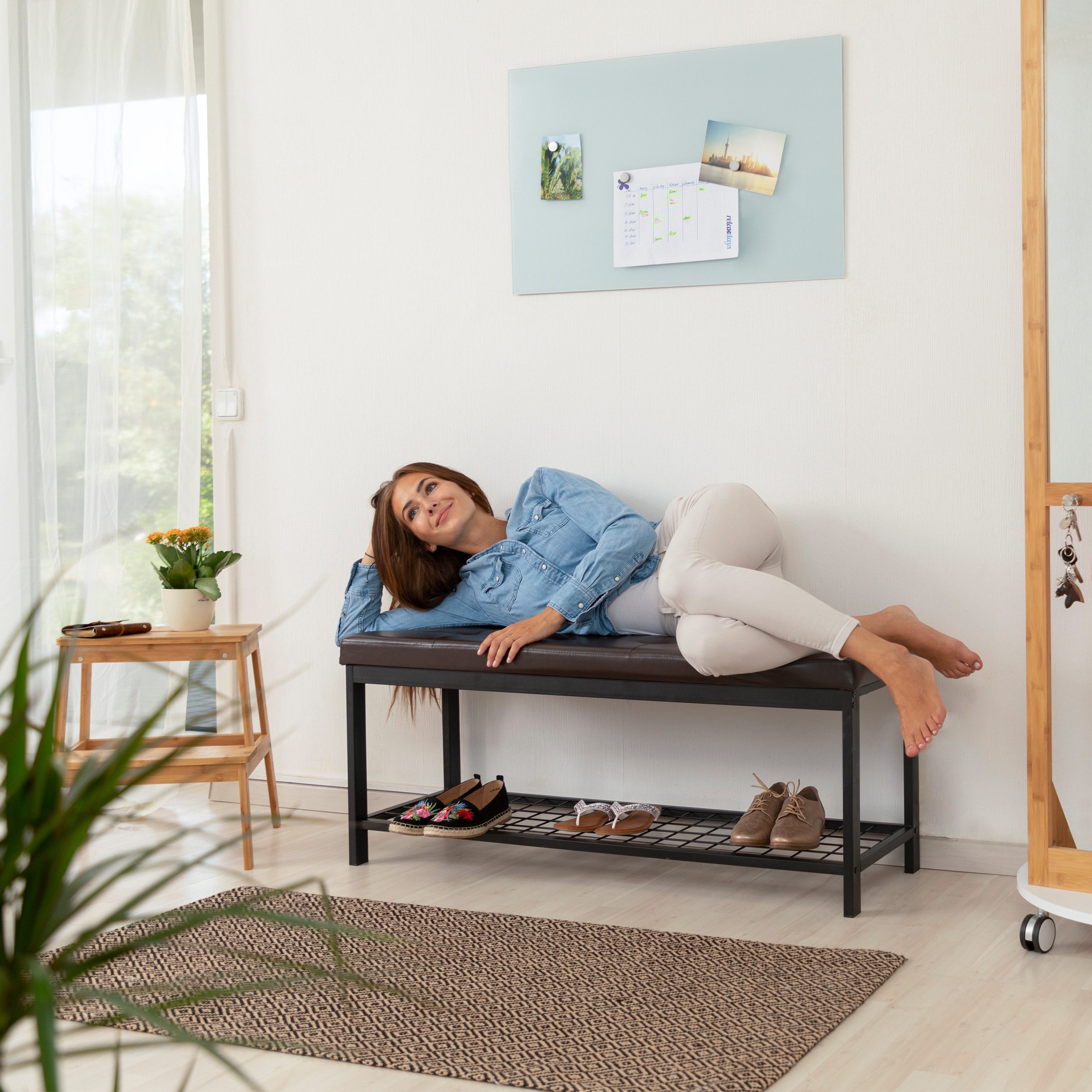 relaxdays Schuhbank XXL mit Polst, braun