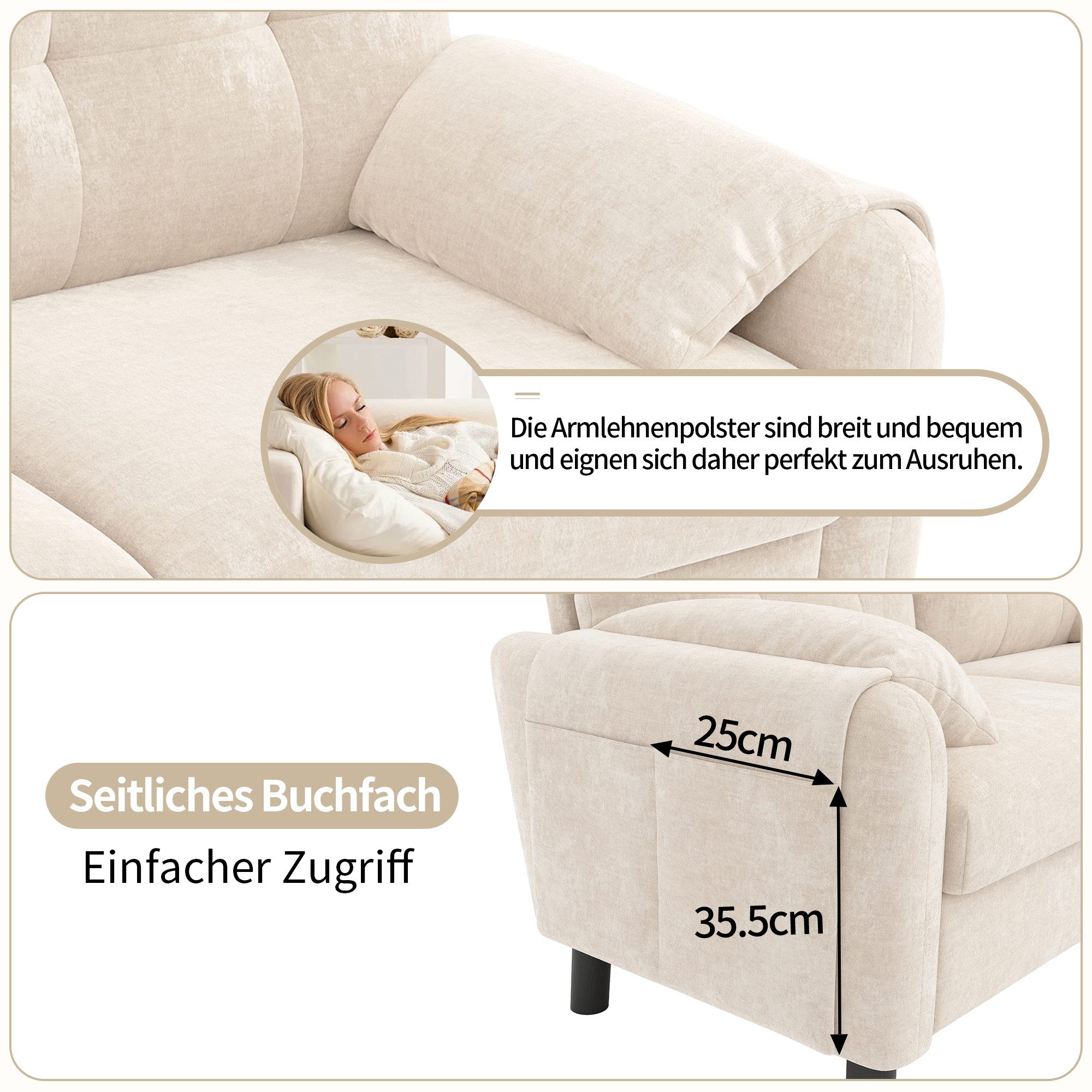 i@home 2-Sitzer Polstersofa, bequemes Sofa aus Chenille Stoff mit dicken Ki günstig online kaufen
