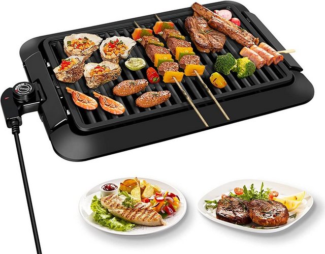 Gotoll Tischgrill GLD11, 1250 W, Tischgrill Elektrisch,BBQ Grill teppanyaki grill Diese elektro grill mit 5 Modi zum Einstellen der Temperatur. Rauchfreier Elektrogrill mit Antihaftbeschichtung,Barbeque Grill mit Temperaturregler/Fettauffangschale,für Balkon Drinne Party,2200W – Abnehmbares Design