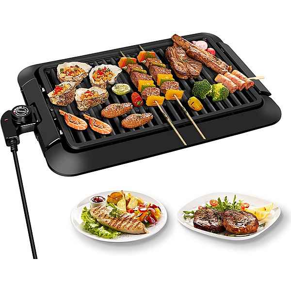 Gotoll Tischgrill GLD11, 1250 W, Tischgrill Elektrisch,BBQ Grill teppanyaki grill Diese elektro grill mit 5 Modi zum Einstellen der Temperatur. Rauchfreier Elektrogrill mit Antihaftbeschichtung,Barbeque Grill mit Temperaturregler/Fettauffangschale,für Balkon Drinne Party,2200W - Abnehmbares Design