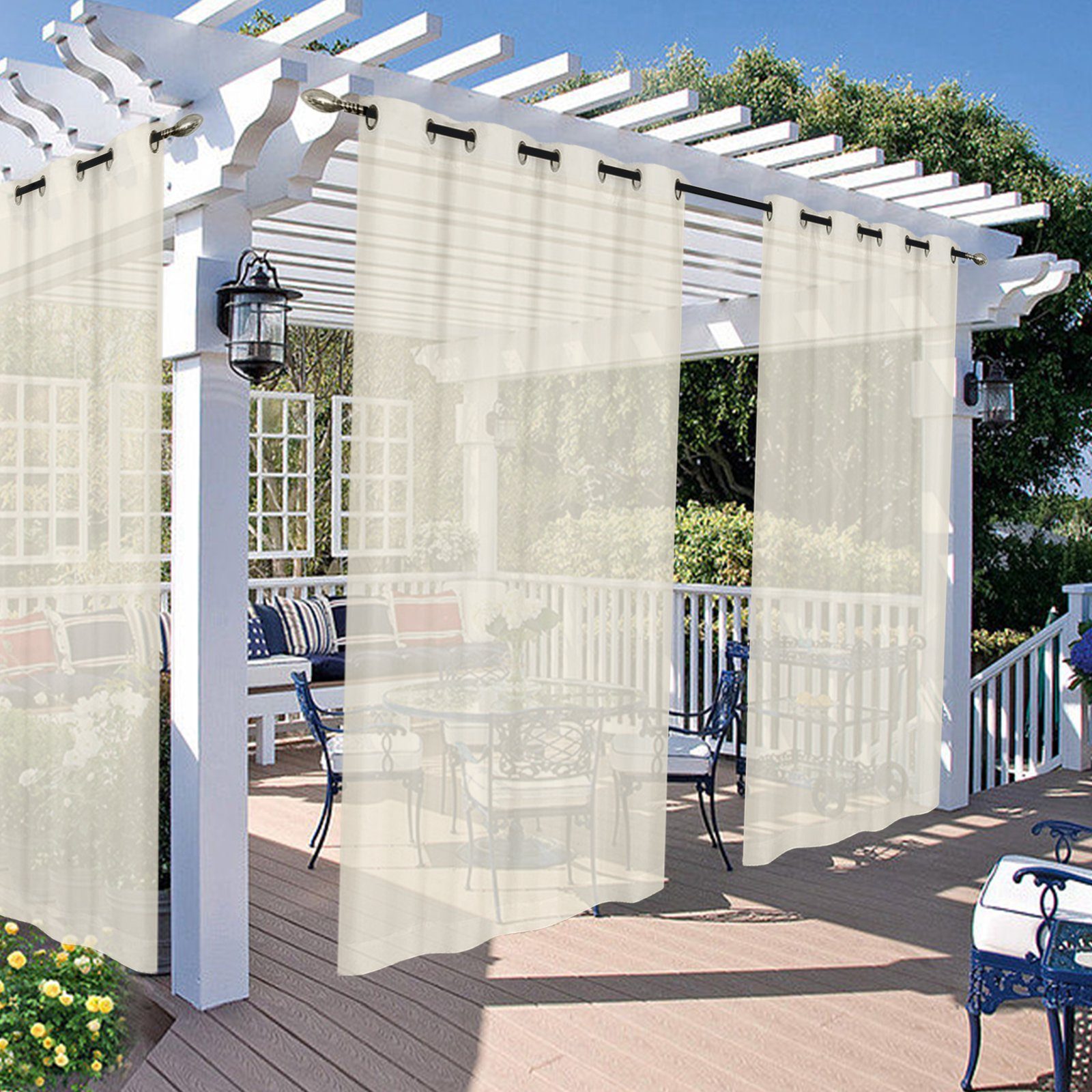 Rosnek Vorhang Wasserdicht, Leinen, Ösen, für Terrasse Rasen Garten Veranda Hof Deko (4 St), H×B:213×132,243×132,274×132