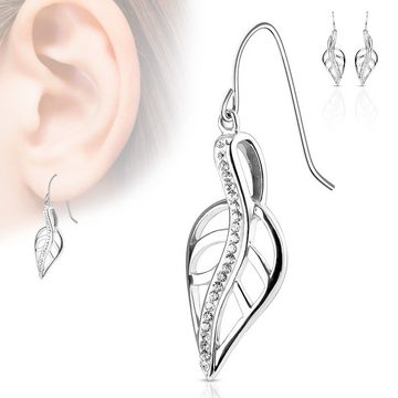 BUNGSA Ohrring-Set Ohrhänger Blatt mit Kristallen Silber aus Edelstahl Damen (1 Paar (2 Stück), 2-tlg), Ohrschmuck Ohrringe