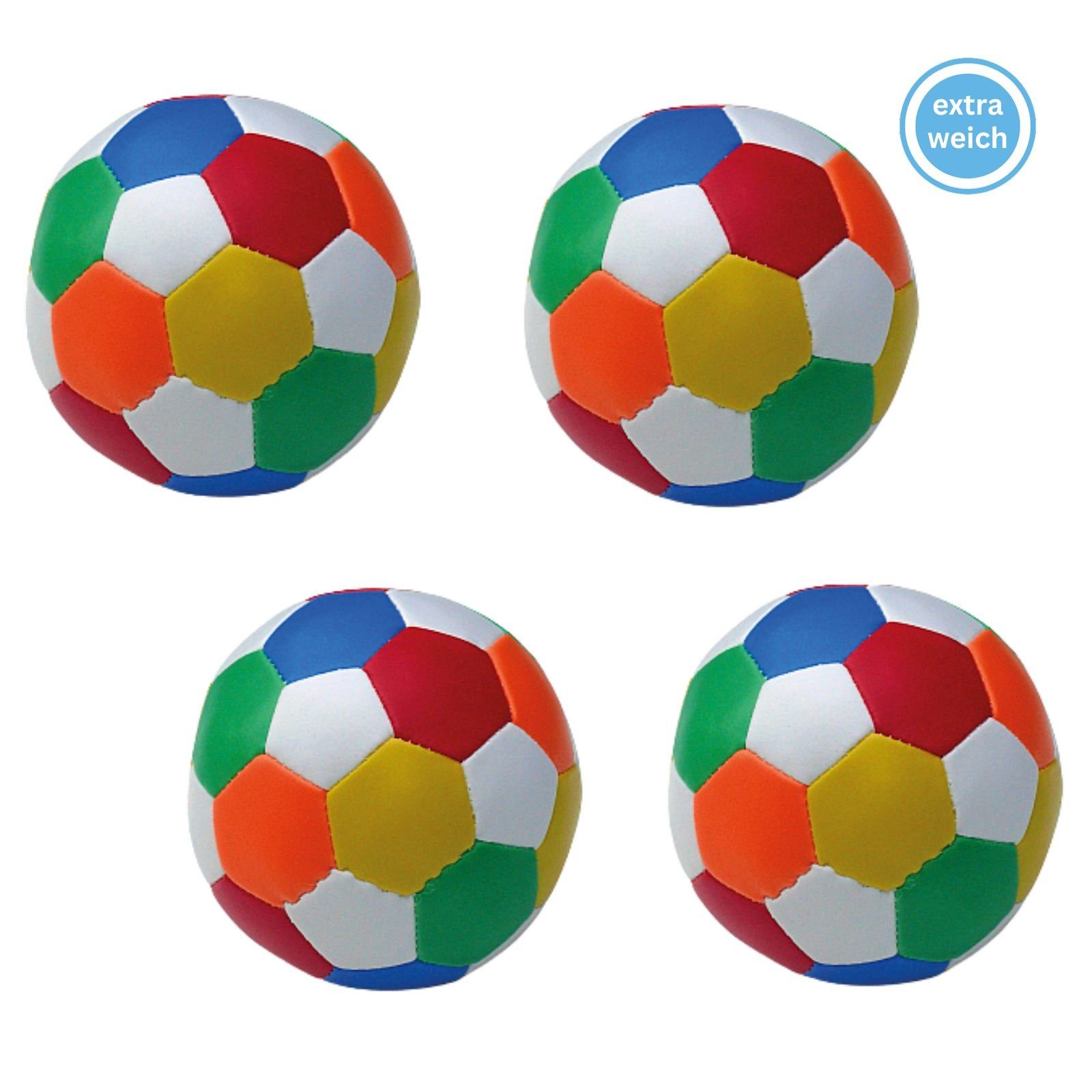 Softball Ø 10 cm, 4er Set bunt im Fußball-Design, ab 0 Jahren