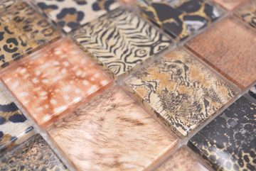Mosani Mosaikfliesen Mosaikfliese Glasmosaik Leopard kupfer braun
