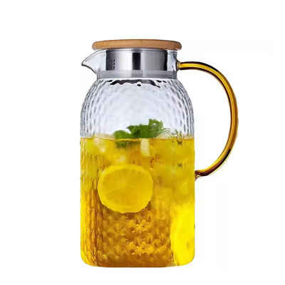 ROY Teekanne Premium 1900ml Glas-Teekanne mit Siebeinsatz, (Glaskaraffe, Teekanne Glas mit Holzdeckel), Hitzebeständige Hochborosilikat, Teekessel