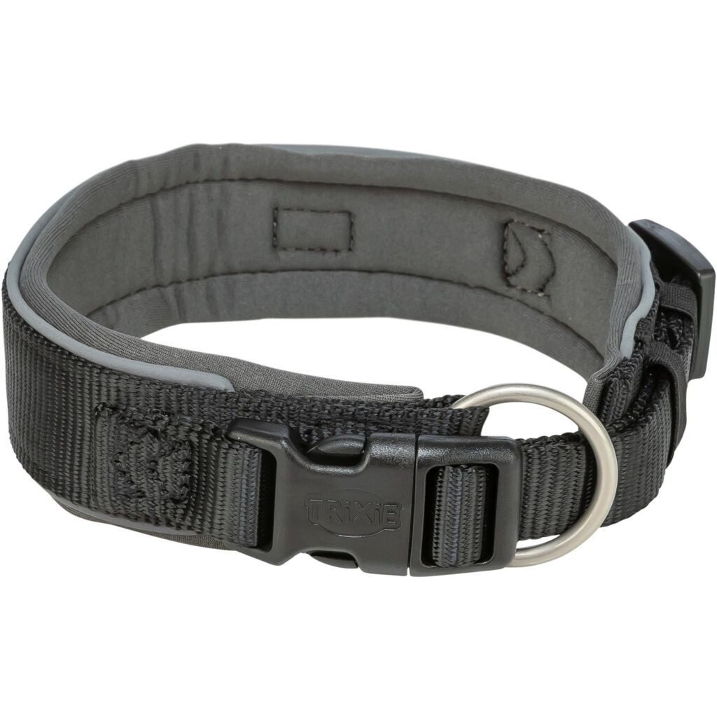 TRIXIE Hunde-Halsband Premium Halsband, extra breit - schwarz/grafit - 40–48 cm/40 mm, Gurtband