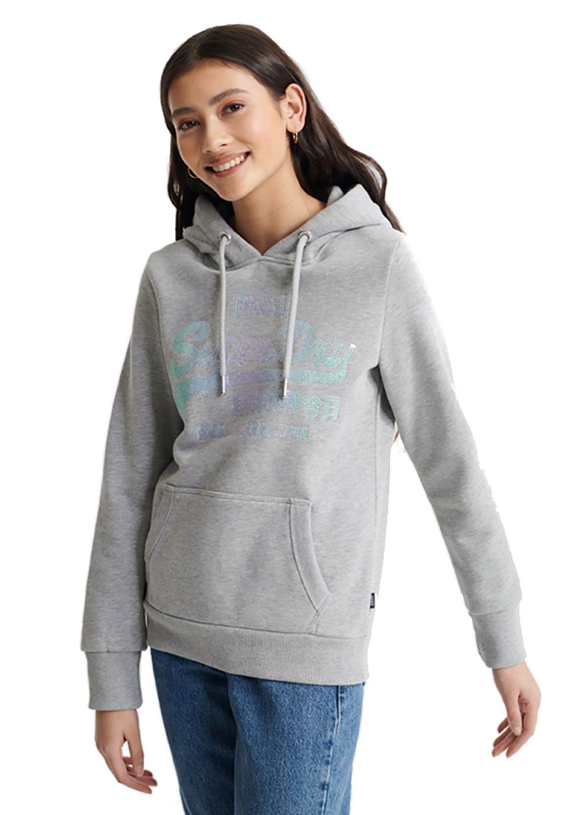 Superdry Hoodie Superdry Hoody Damen VL STITCH SEQUIN ENTRY HOOD BR Grey Marl