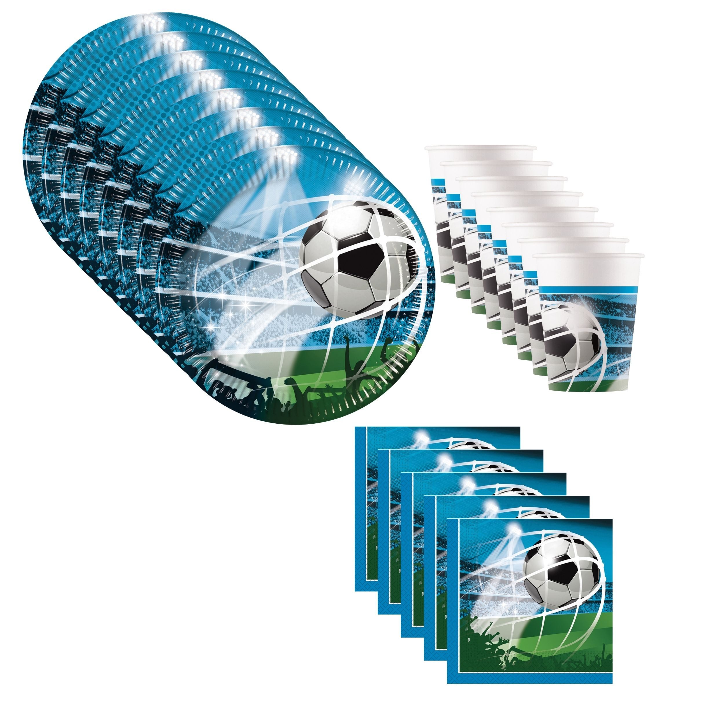 Procos Einweggeschirr-Set Fussball Partygeschirr Set 36-tlg Kindergeburtstag Football Teller, 8 Personen