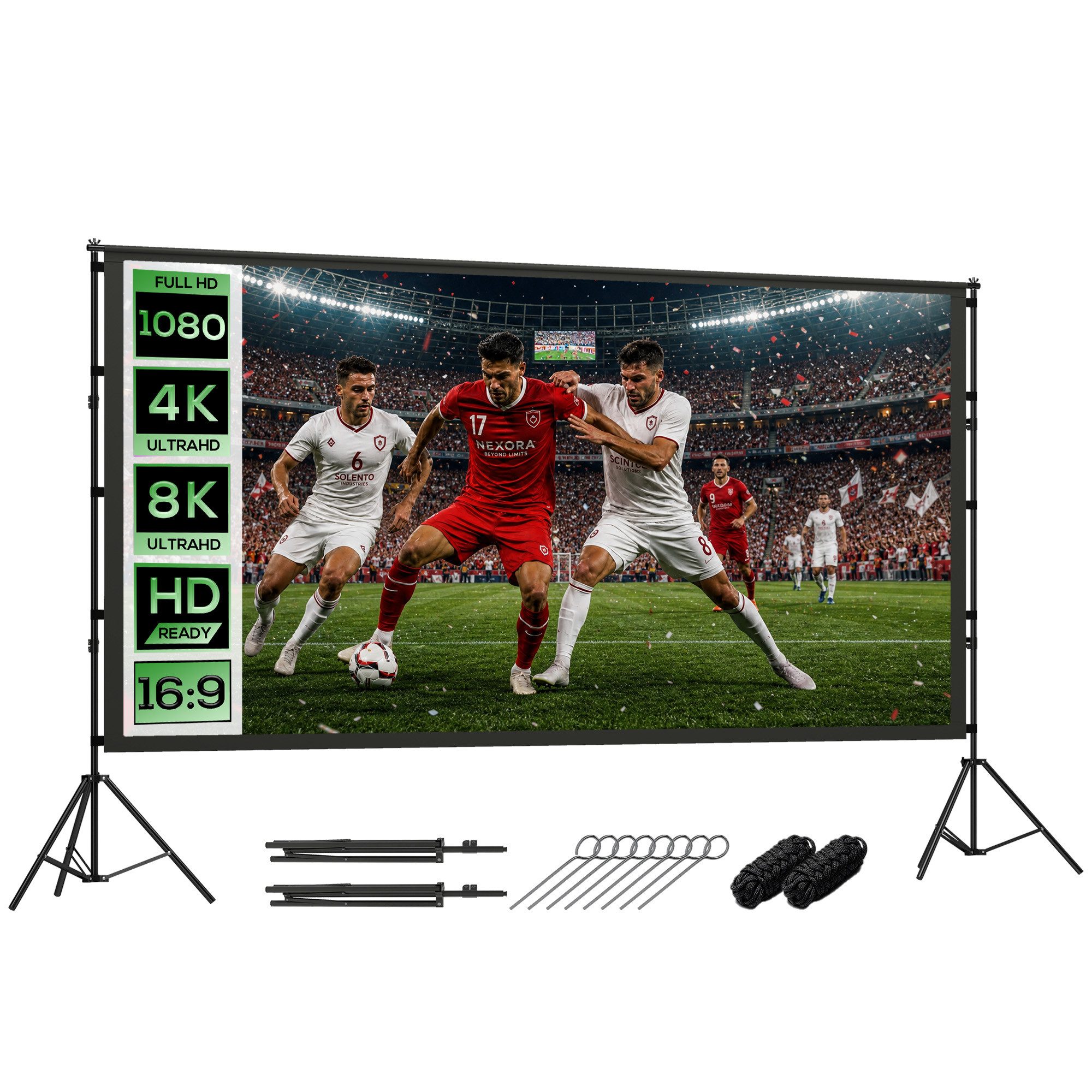 HOMCOM Leinwand Beamer 100" Projektionsleinwand tragbar doppelseitig Heimkino, 4K,8K-fähig, 160° Betrachtungswinkel, Dual-Stativ, faltbar, waschbar