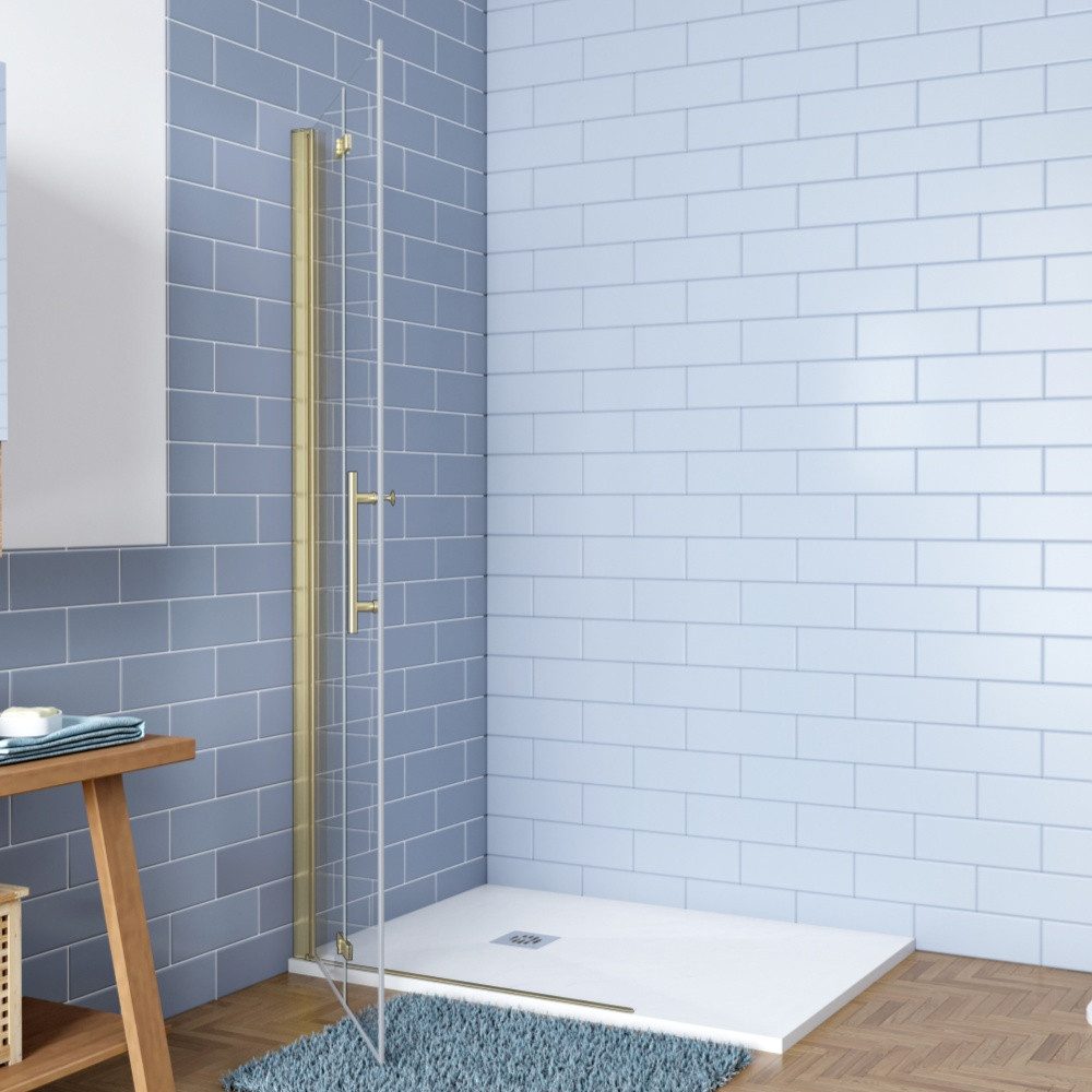 AICA Walk-in-Dusche H:195cm Gold Duschwand Duschabtrennung Falttür Scharnie günstig online kaufen