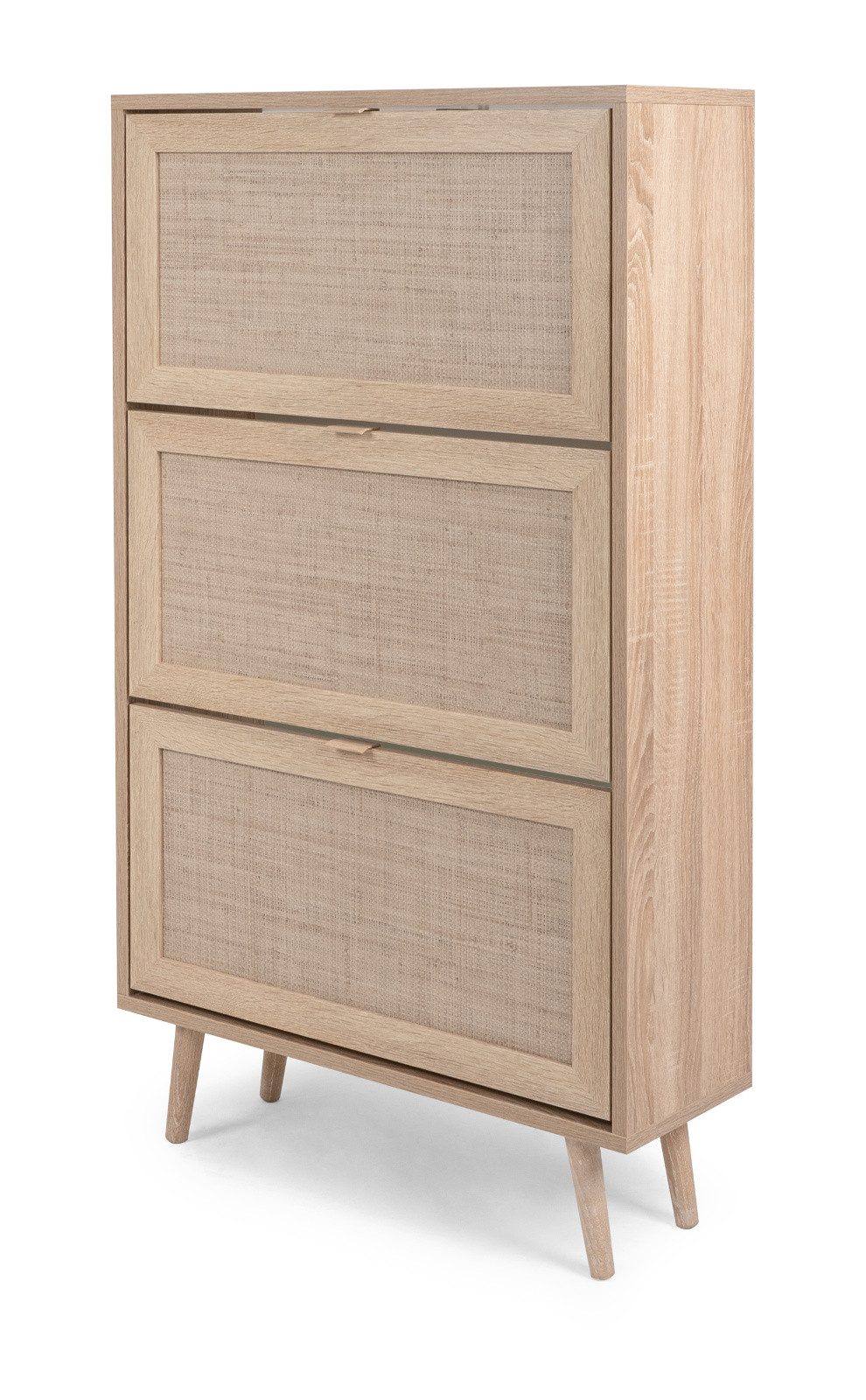 Furn.Design Schuhkipper Niran (Schuhschrank in Eiche Sonoma mit Bast - Dekor, 70 x 125 cm), skandinavisches Design