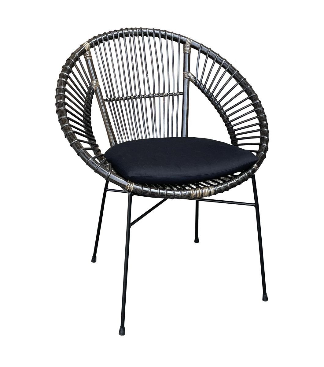 WOLFMÖBEL Küchenstuhl (0,70 x 0,590 x 0,88), Rattan Stuhl Zora inkl. Kissen schwarz