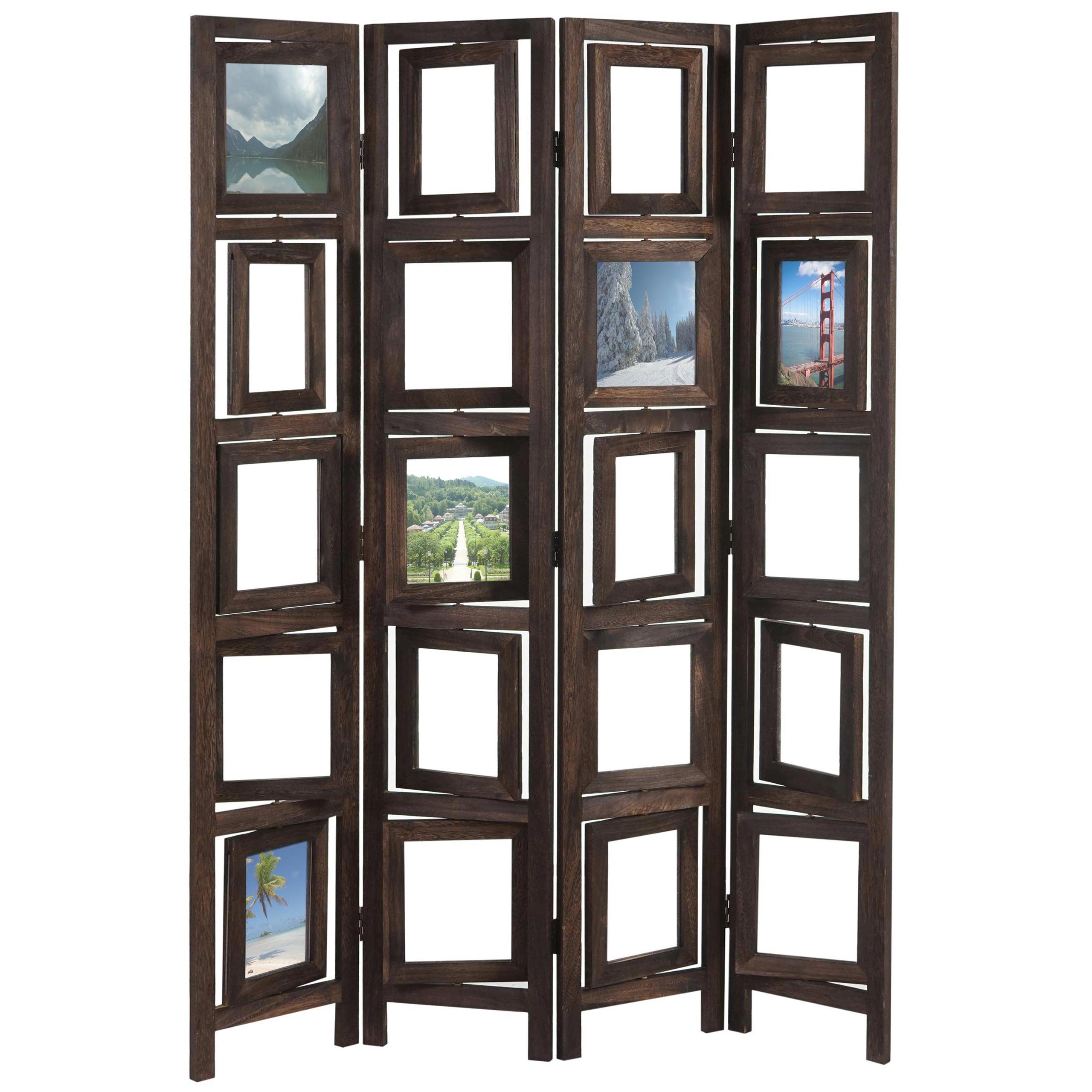 MCW Paravent Bildgalerie II, Fenster mit je zwei Plexiglasplatten, 4 Paneele, drehbare Fotofenster braun