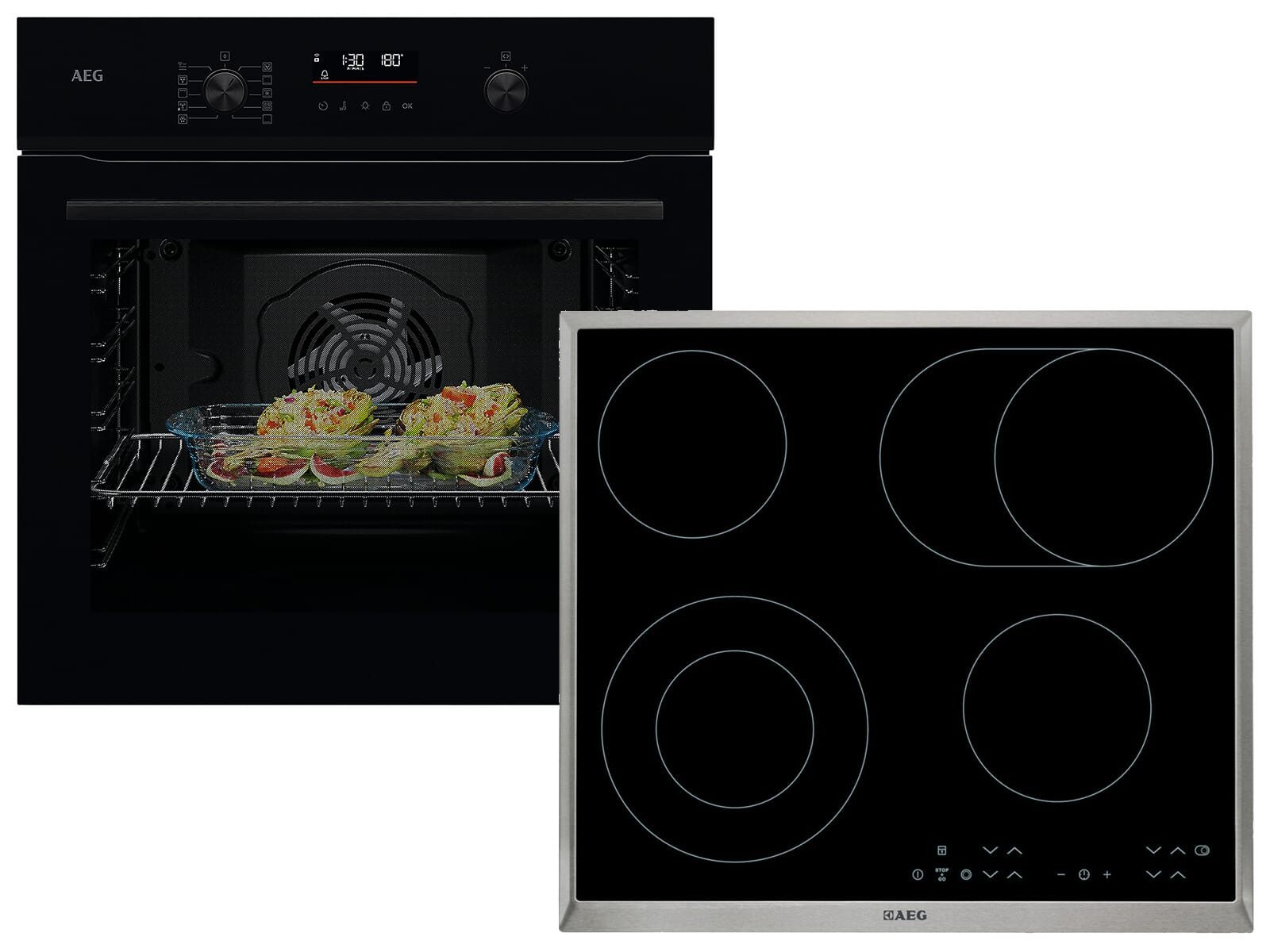 AEG Backofen-Set, mit Voll-Teleskopauszug, Pyrolyse-Selbstreinigung, Timer