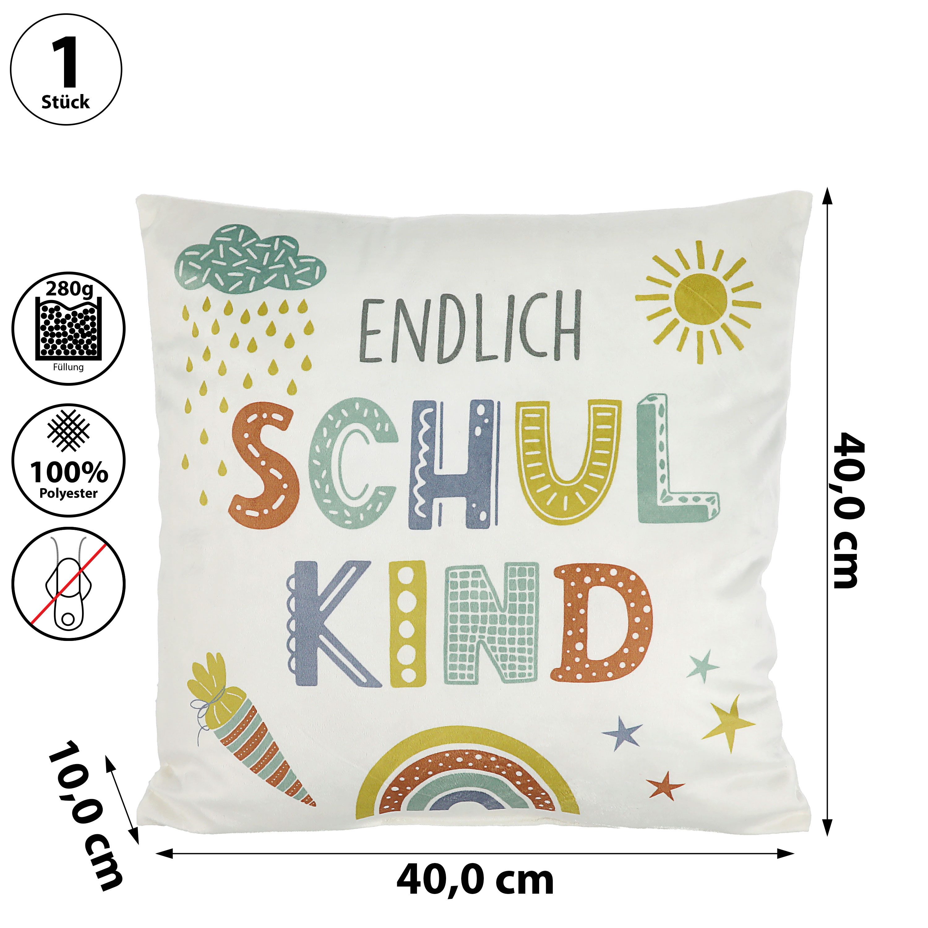 CEPEWA Dekokissen Kissen 'Endlich Schulkind' 40x40cm günstig online kaufen