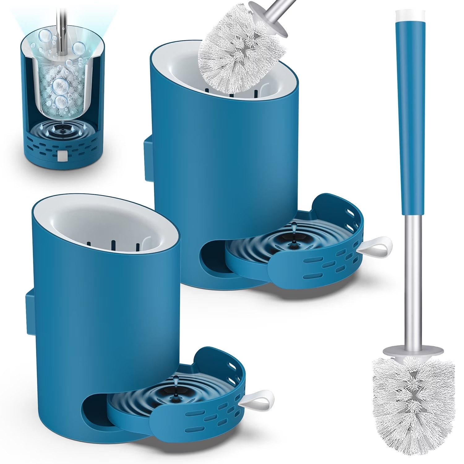 HUGERSTONE WC-Reinigungsbürste Klobürste Set mit Schnell Trocknendem Haltersatz, Haken und Pinzette, (Set, 2-tlg., Toilettenbürste + Bürstenhalter + Klebestreifen), Toilettenbürste mit PP Borsten, Geeignet für Badezimmer und Toiletten