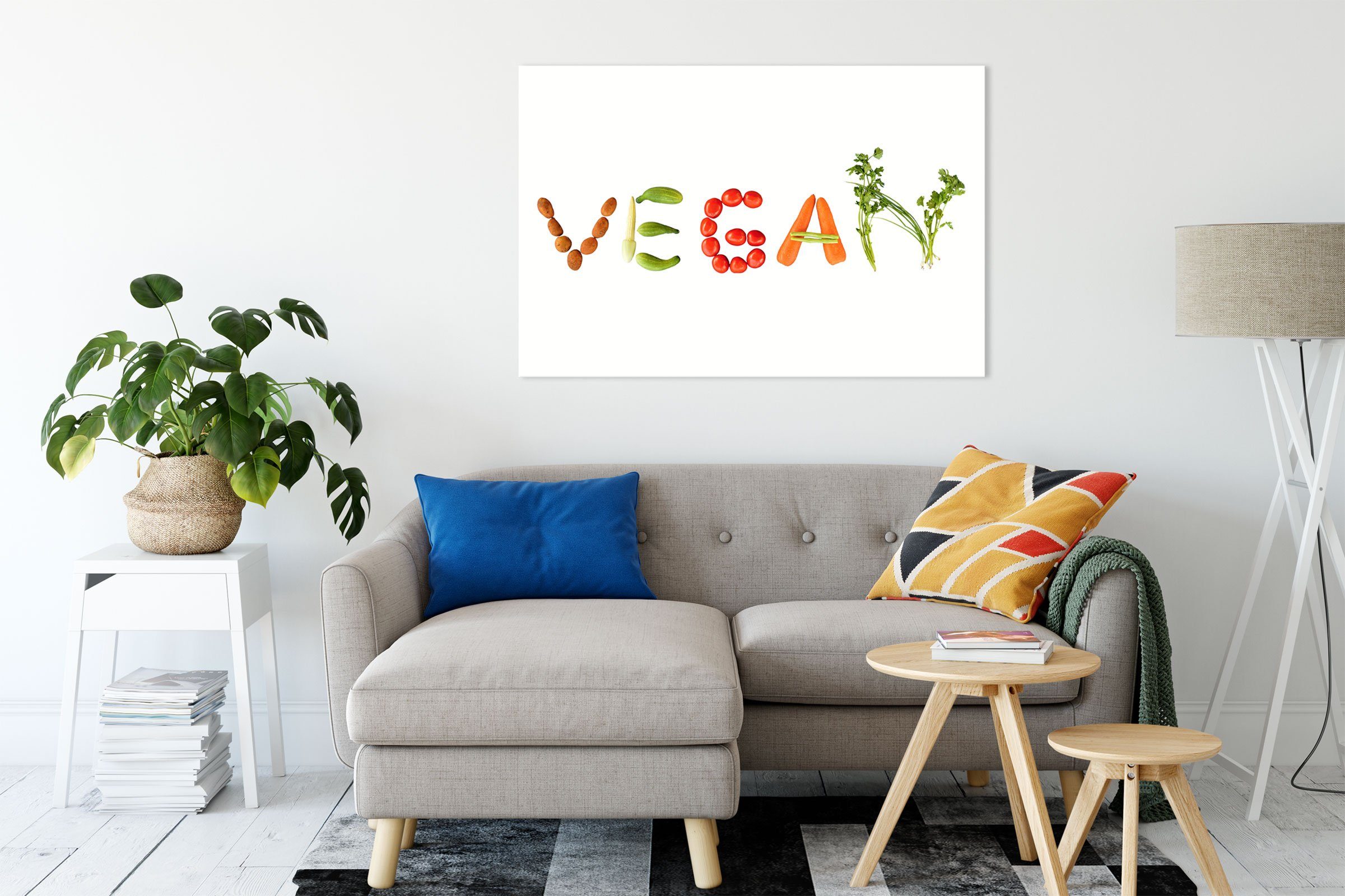 Gemüse, Vegan Leinwandbild Gemüse St), (1 Zackenaufhänger bespannt, Pixxprint inkl. Vegan Leinwandbild fertig