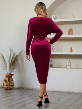 ZWY Abendkleid Figurbetontes Damenkleid, einfarbiges Kleid mit V-Ausschnitt (Kleider, Frühlings- und Sommerkleider, Damenbekleidung)