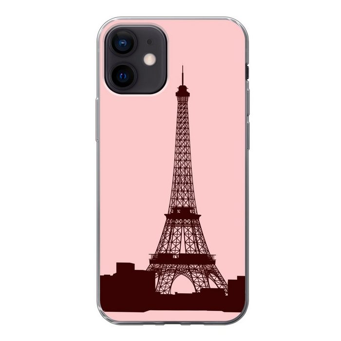 MuchoWow Handyhülle Eine Illustration des Eiffelturms in Rosa Handyhülle Apple iPhone 12 Smartphone-Bumper Print Handy