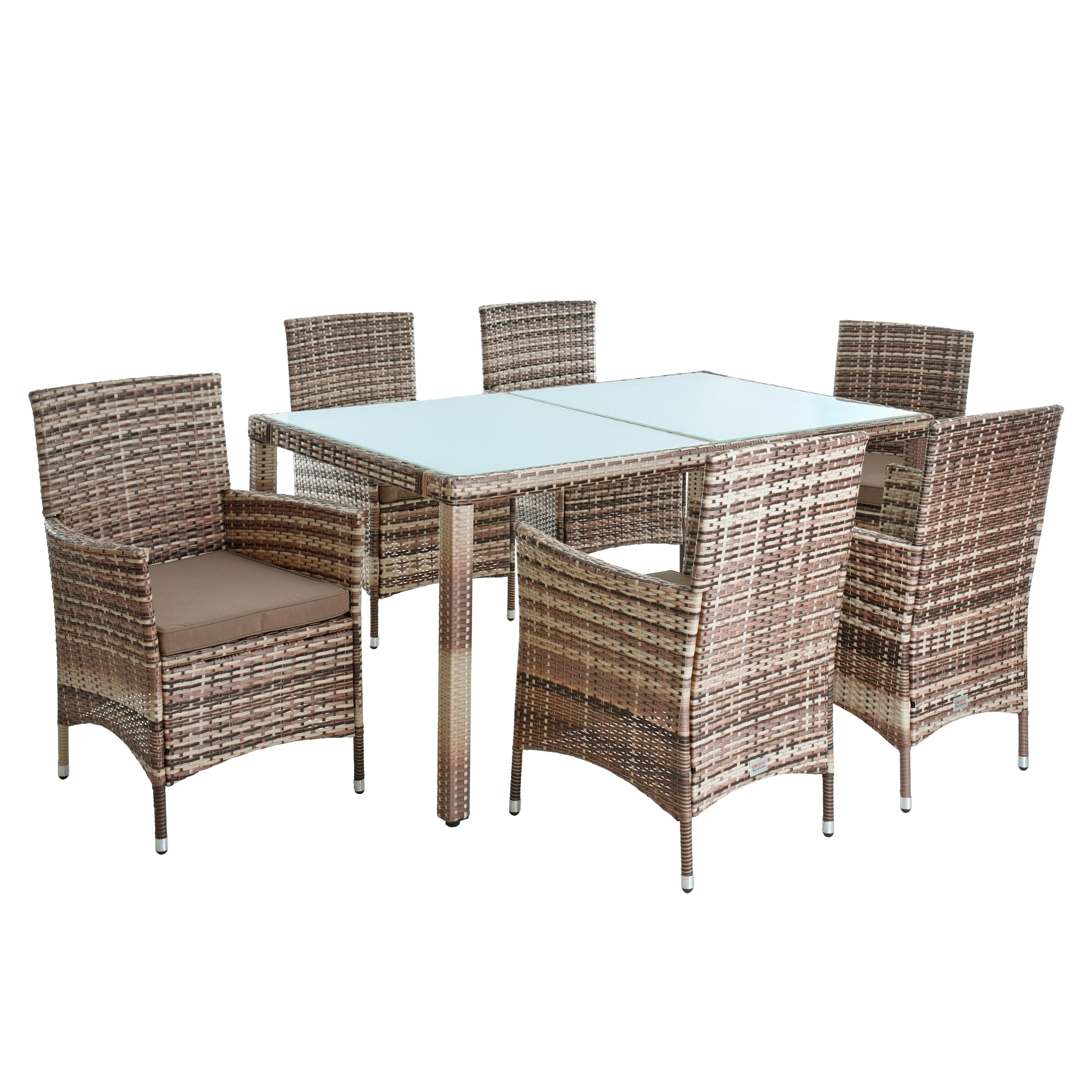 ESTEXO Sitzgruppe Polyrattan Essgruppe Gartenmöbel Set 6 Pers. Gartenset Beige-Braun