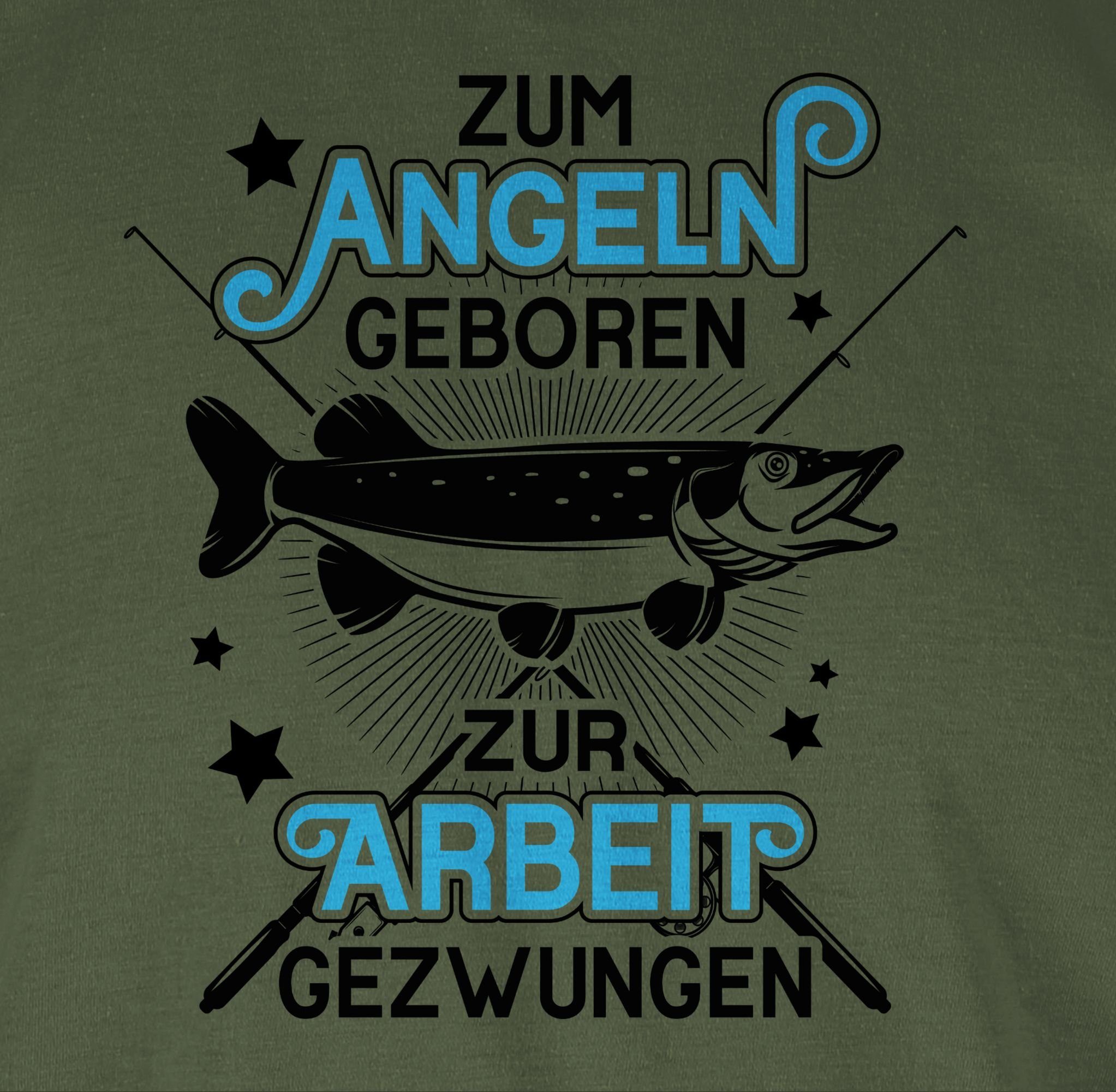 Arbeit Army gezwungen Geschenke Angler 2 - - Zum Zur Shirtracer geboren Angeln Grün schwarz T-Shirt