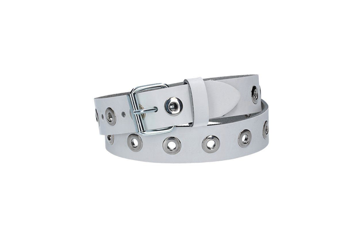 kiddybelts Ledergürtel Ledergürtel Kids 25mm in Weiss mit Ösen und Schließe in Silber (KB14-100, 1-St) sehr weiches Vollrindleder