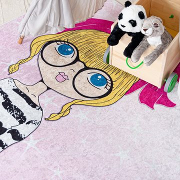 Kinderteppich Kinderteppich Kinderzimmerteppich Mädchen, Mazovia, 80 x 150 cm, Kurflor, Waschbar in Waschmaschine, Höhe 5 mm, Rutschfest