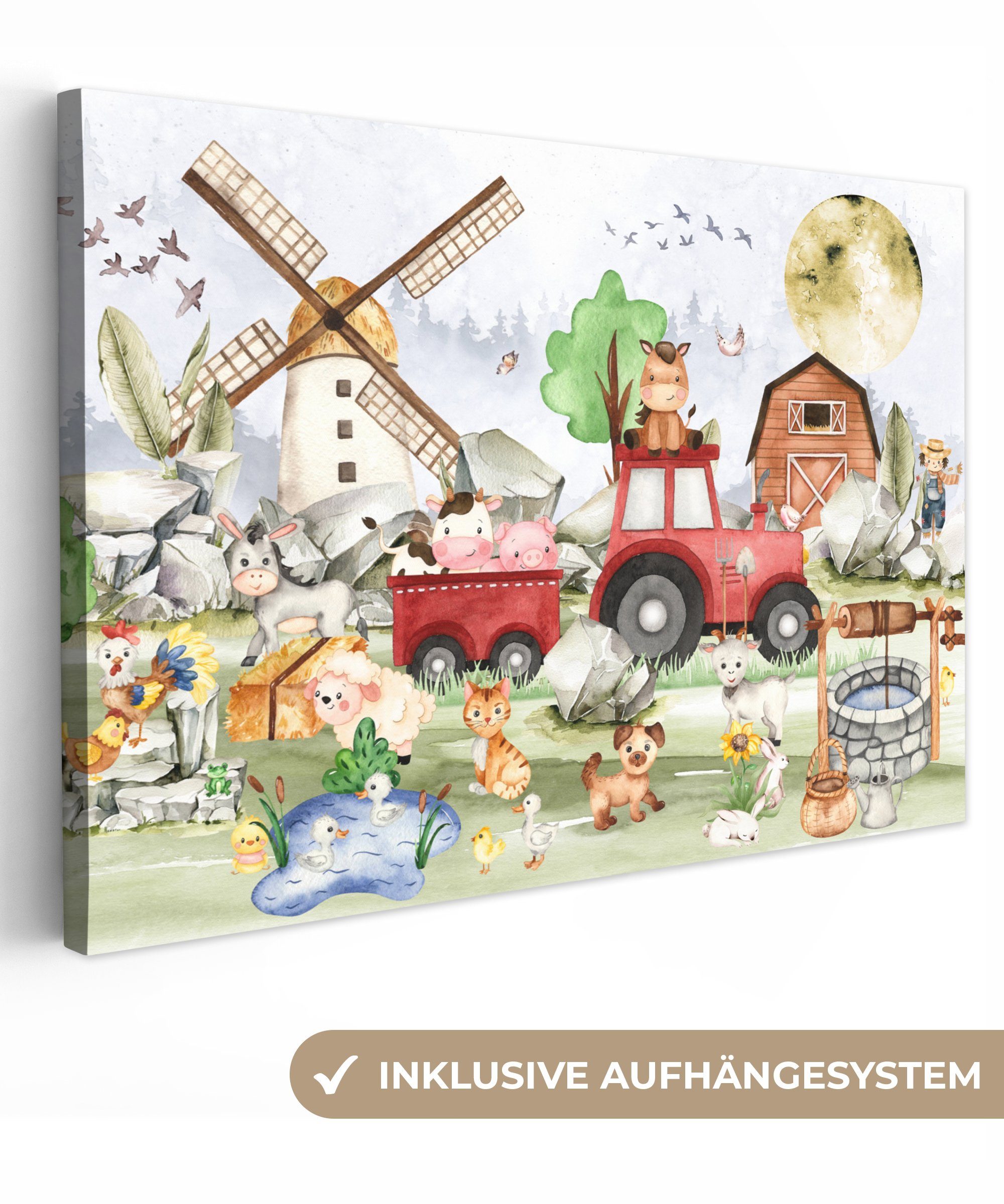 OneMillionCanvasses® Leinwandbild Bauernhof - Traktor - Kinder - Tiere, Fot günstig online kaufen