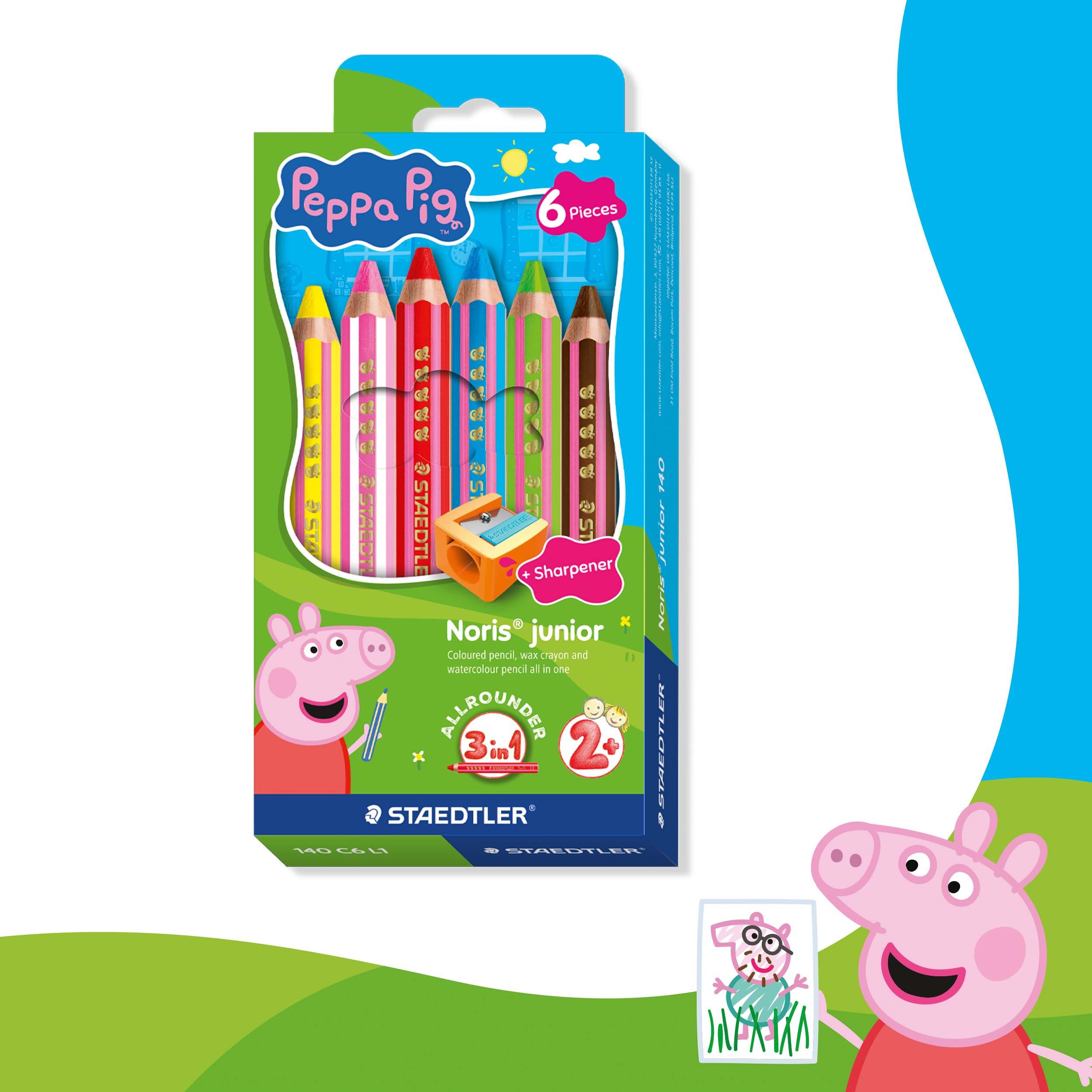 STAEDTLER Buntstift STAEDTLER Noris junior Buntstifte Peppa Wutz 6er Set - 3 in 1 Wachsmal