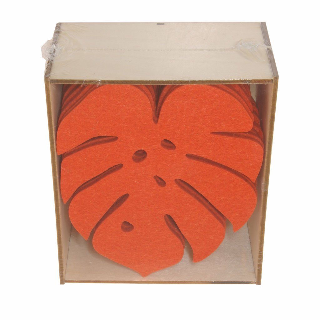 Holzbox, Stück Filzuntersetzer Gläser, - Glasuntersetzer eines 21057-15, Monsterablatt - Zubehör Monsterablattes - AS 1 Form für 12 - Deko Orange
