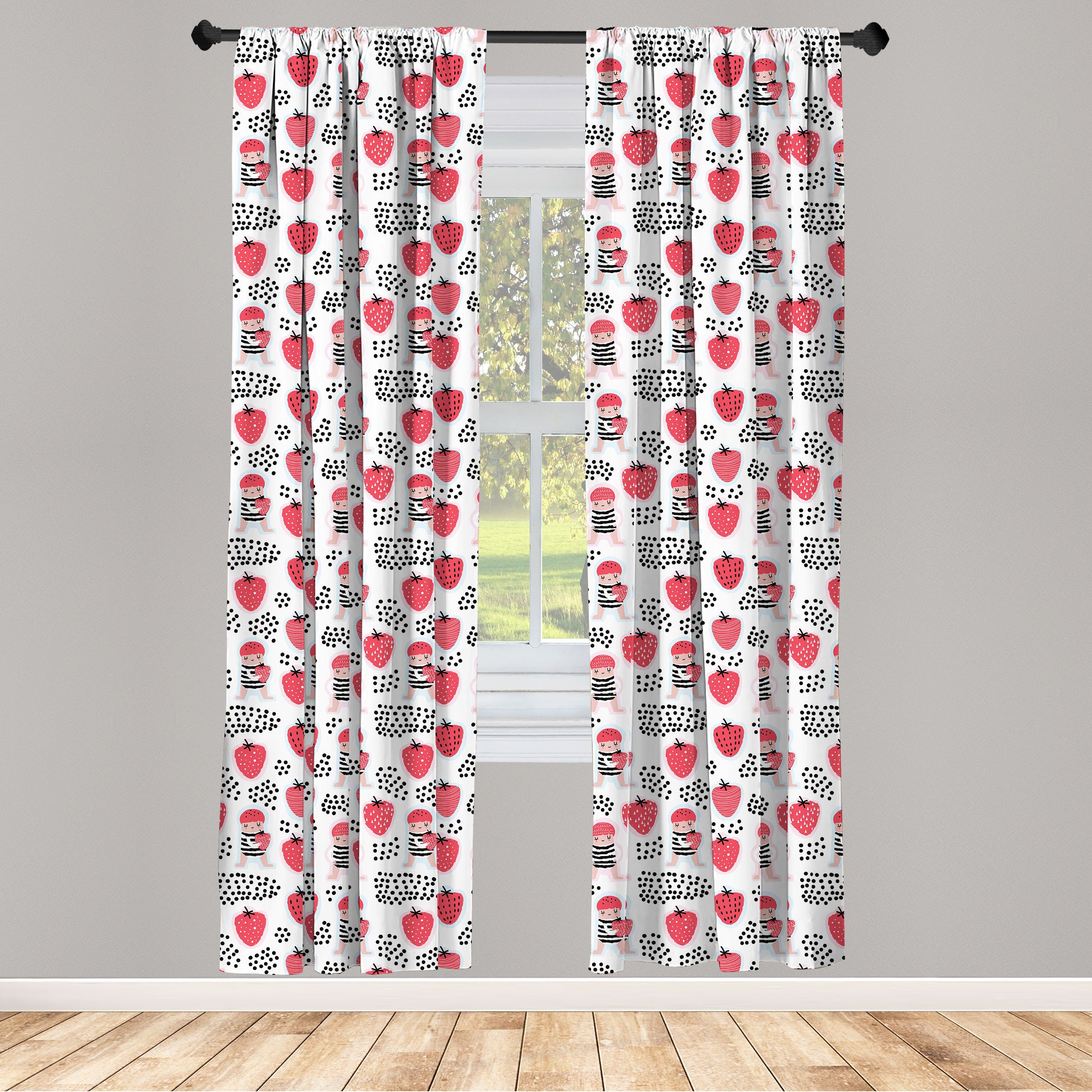 Gardine Vorhang für Wohnzimmer Schlafzimmer Dekor, Abakuhaus, Microfaser, Kindisch Mädchen in Strawberry Garden