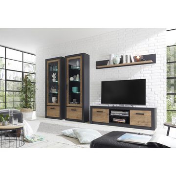 Lomadox Lowboard BAKU-61, TV- Wohnzimmer in Fresco anthrazit mit Kastanienbraun, : 153x49x42 cm