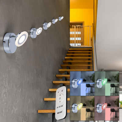 etc-shop LED Wandleuchte, LED-Leuchtmittel fest verbaut, Warmweiß, Farbwechsel, 5er Set RGB LED Wand Leuchten Fernbedienung Spots