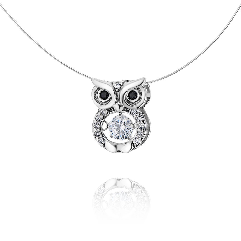 Kette mit Anhänger Kunststoffkette Länge 42 cm Silberanhänger Eule Zirkonia Echtschmuck