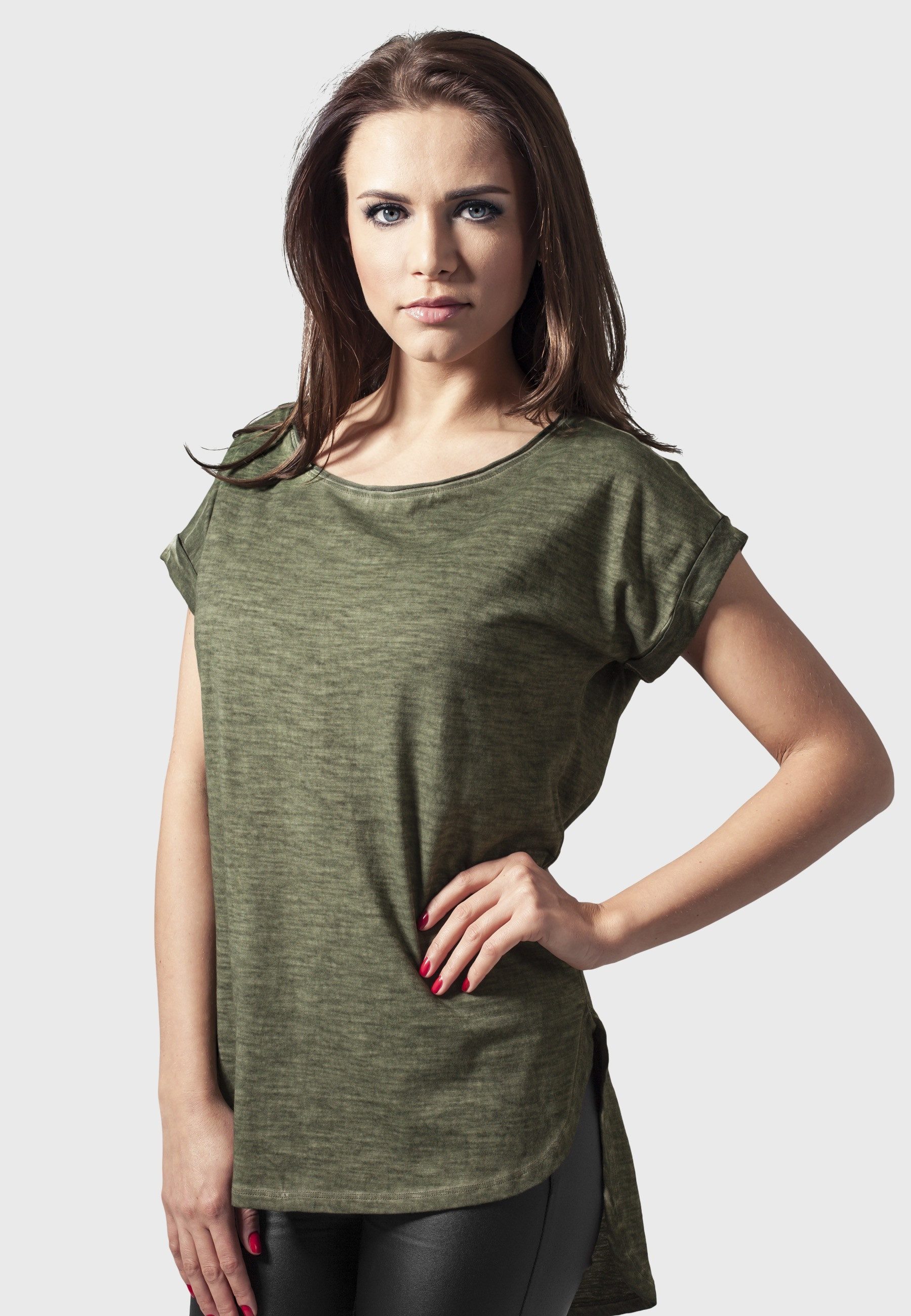 URBAN CLASSICS Kurzarmshirt Urban Classics Damen Ladies Long Back Shaped Spray Dye Tee (1-tlg)