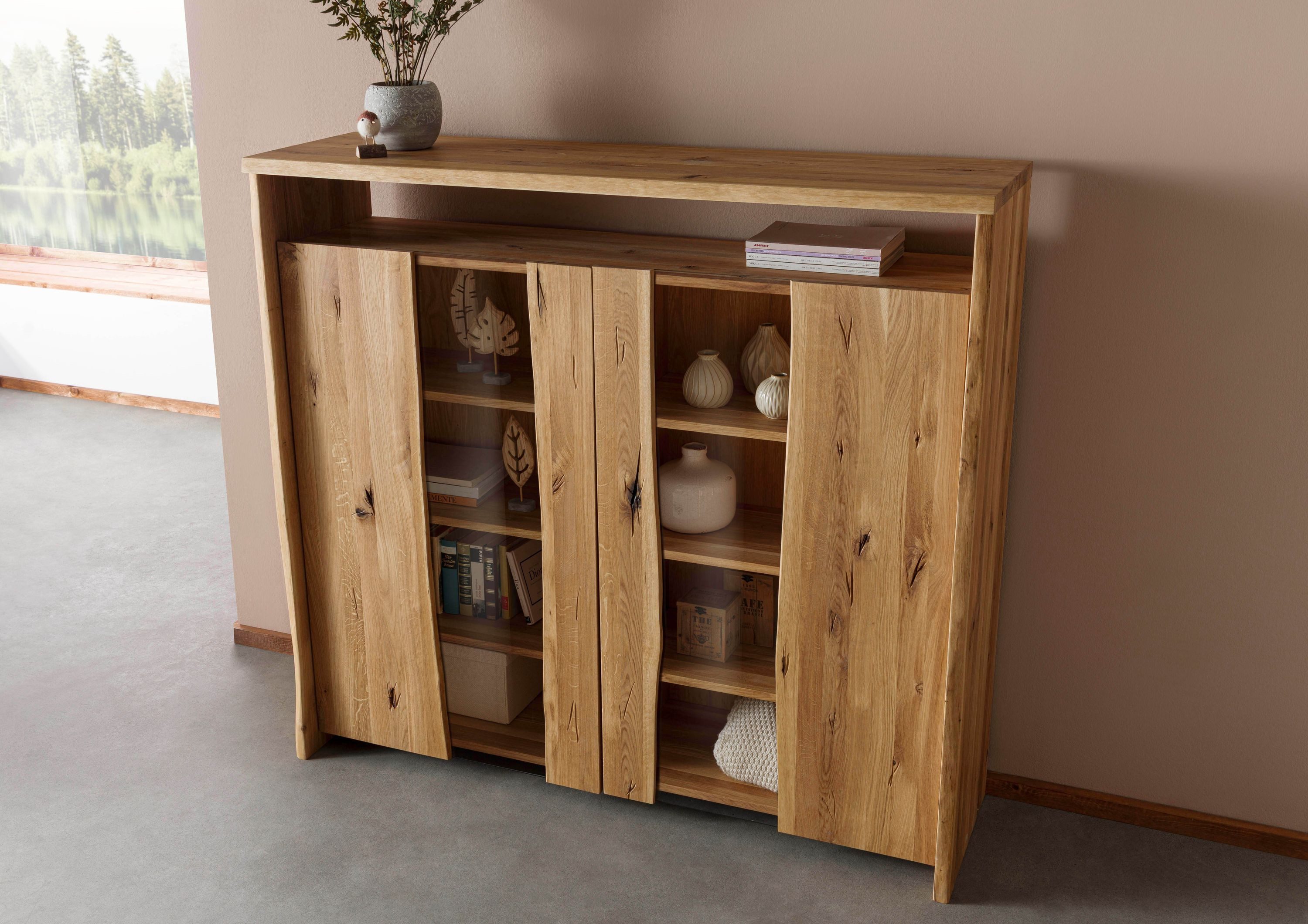 Massivmoebel24 Highboard PURE OAK (Massivholz), Wildeiche 160x45x147 natur geölt PURE OAK #112