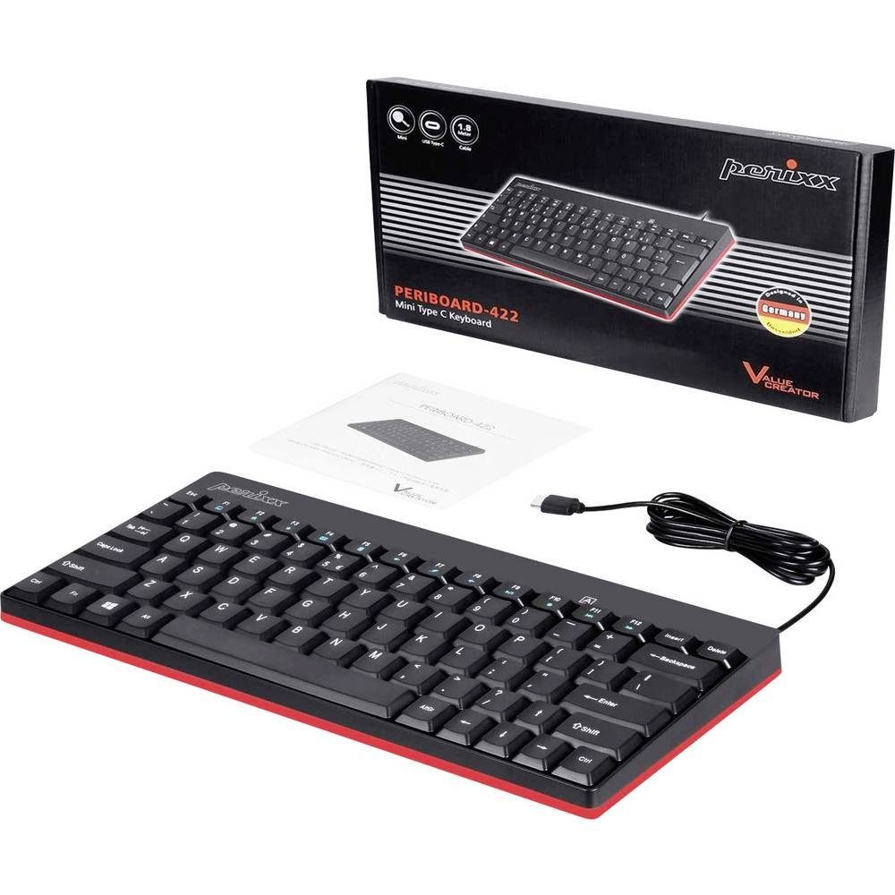 Perixx PERIBOARD-422 Kabelgebundene kompakte Mini Tastatur, USB-C Tastatur (USB-Anschluss)