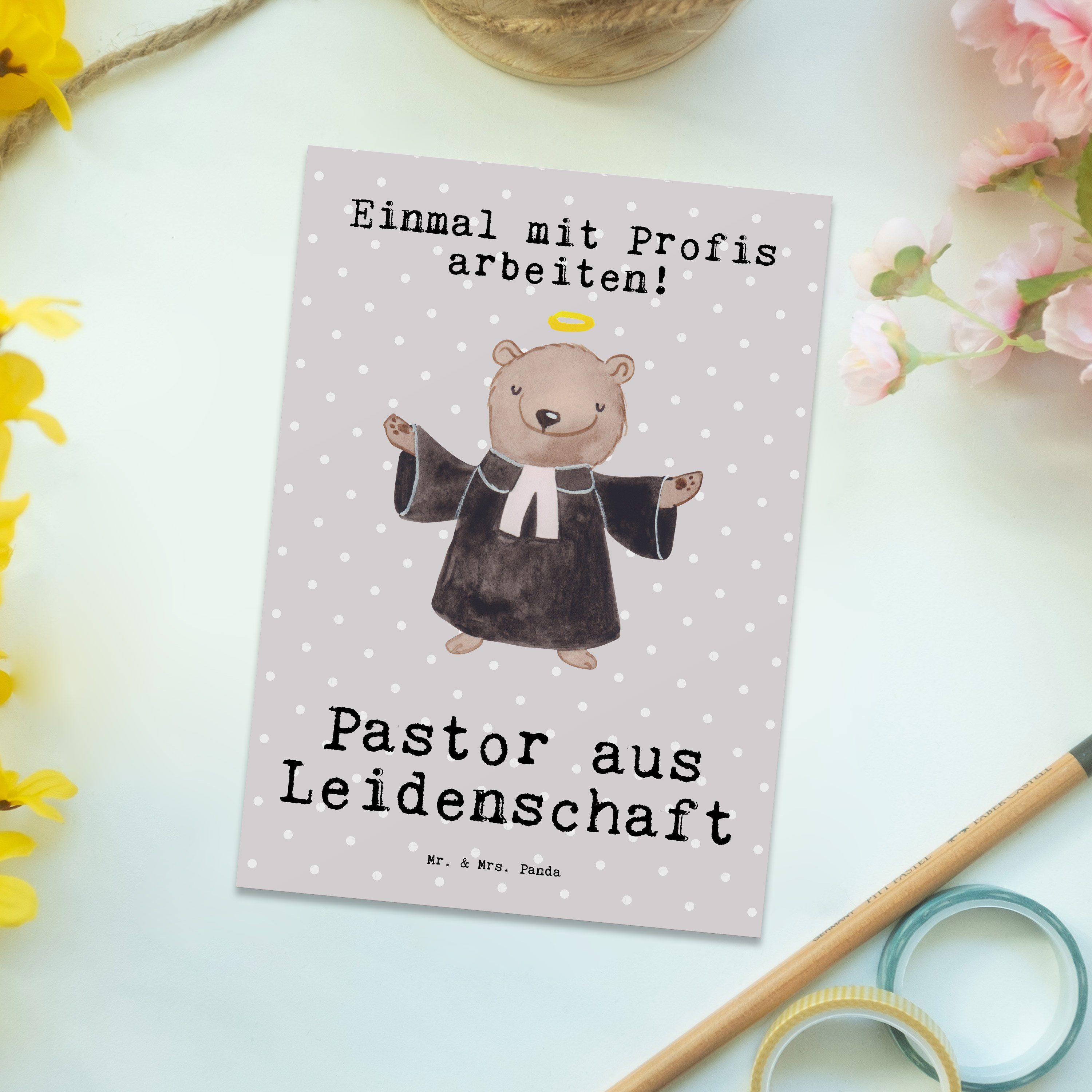 & - Geschenk, Panda Prediger Mrs. Pastell Mr. Grau Priester - aus Pastor Leidenschaft Postkarte