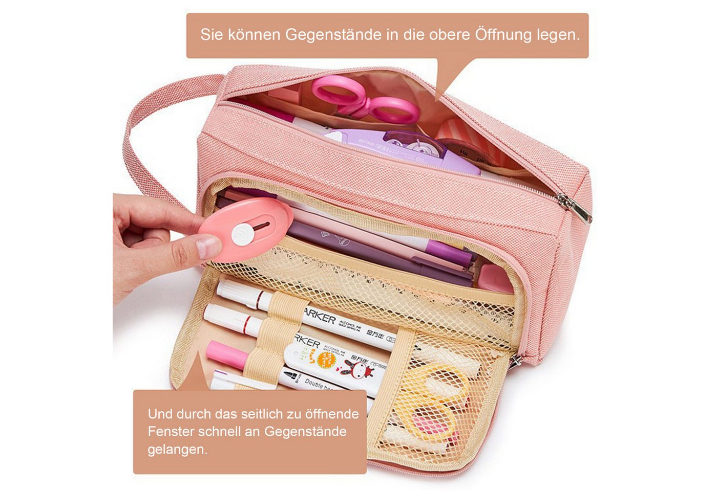 Thumbnail - OKWISH Federmäppchen Stifteetui Federtaschen Schreibgeräteetui Groß, (Stifttasche mit Reißverschluss 3 Fach Große Kapazi...